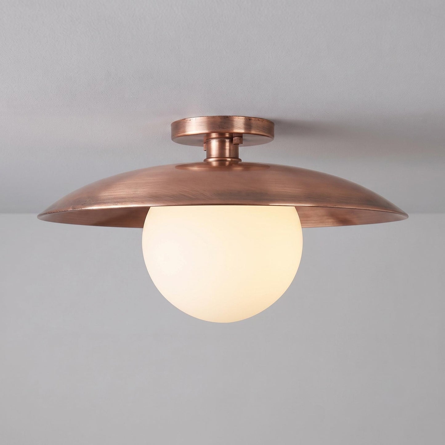 Modern Brass Flush Mount Ceiling Light, Opal Glass Globe Light, Mid Century Ceiling Fixture, Minimalist Brass Hallway Light