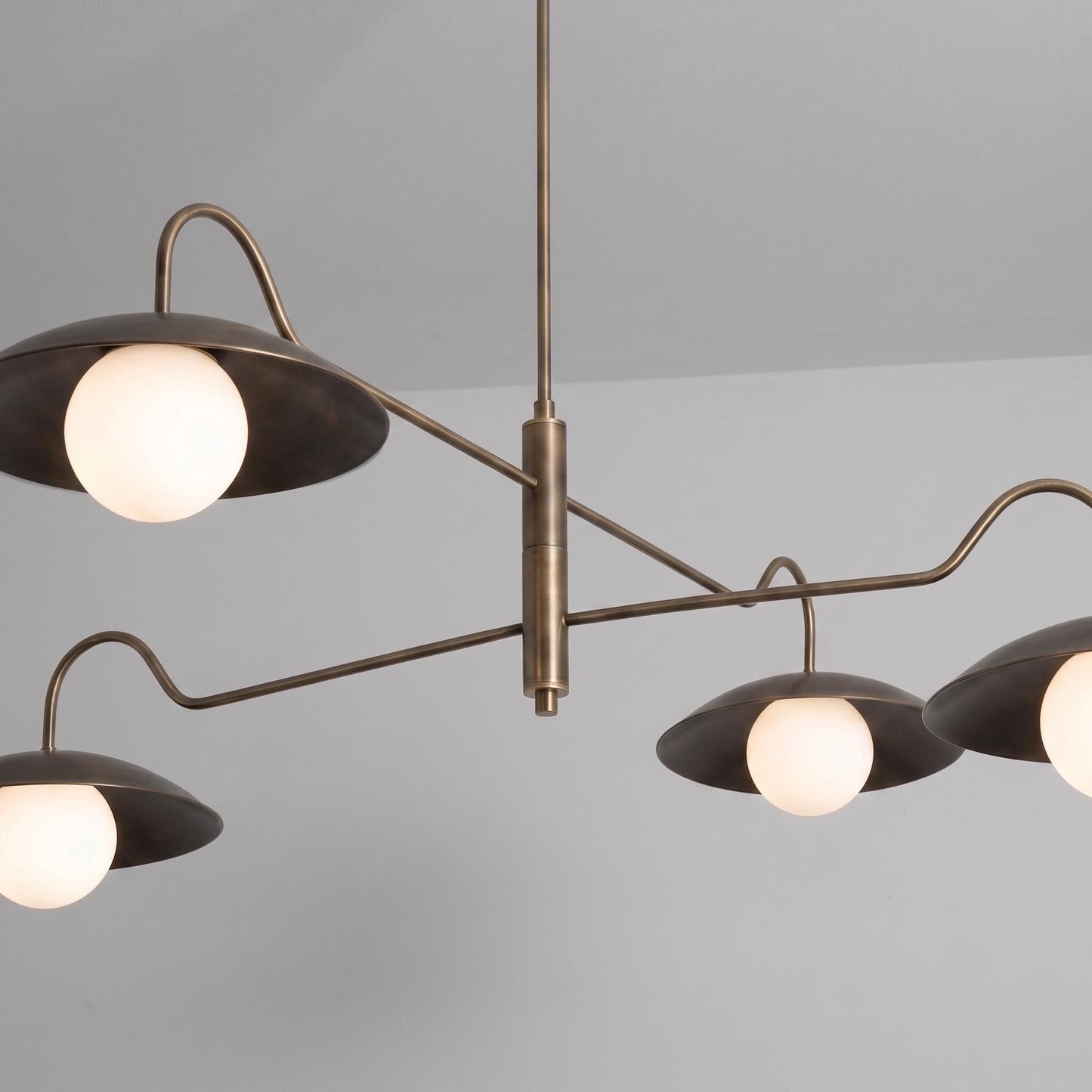 Modern Brass Swing Arm Chandelier, 4 Light Semi Flush Ceiling Light, Adjustable Brass Pendant, Mid Century Modern Dining Room Light