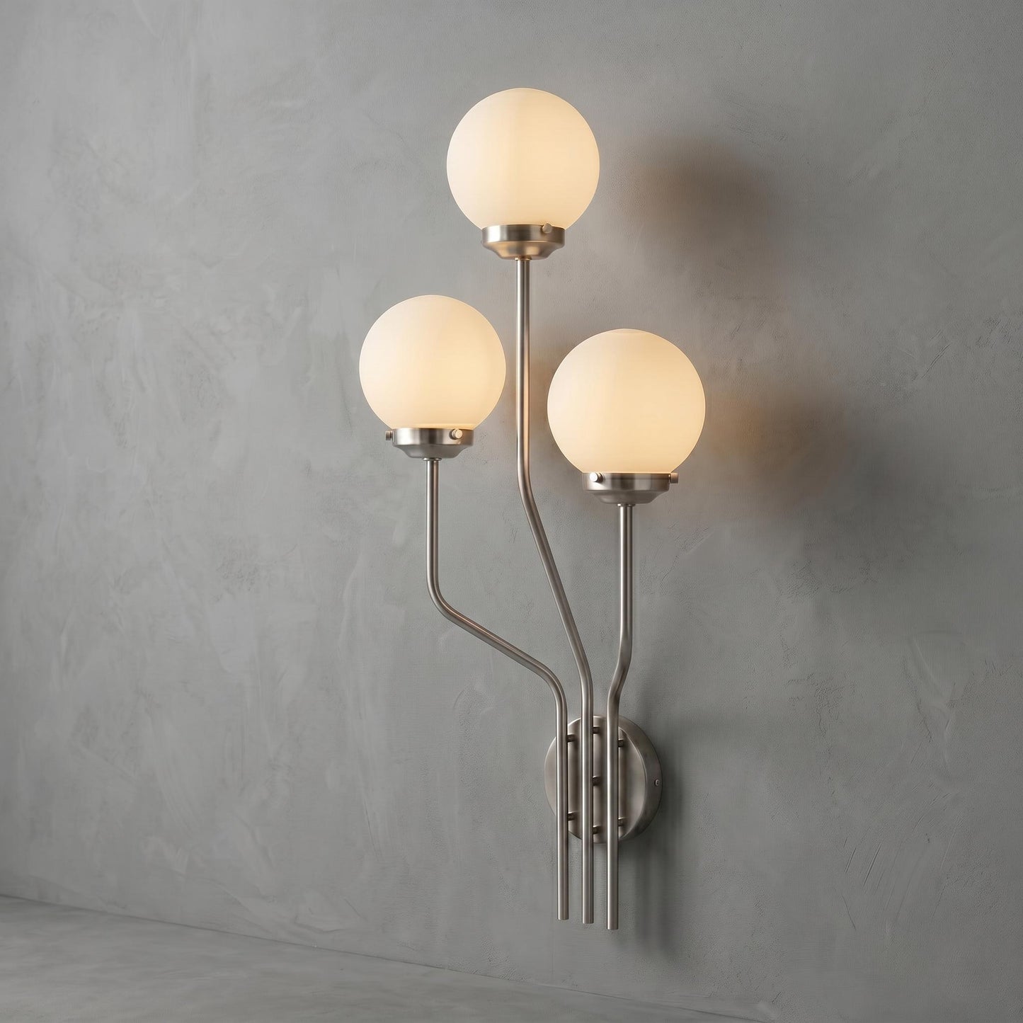 Vertical Brass Sconce – Frosted Glass Globe Wall Lamp – Mid Century Modern Lighting