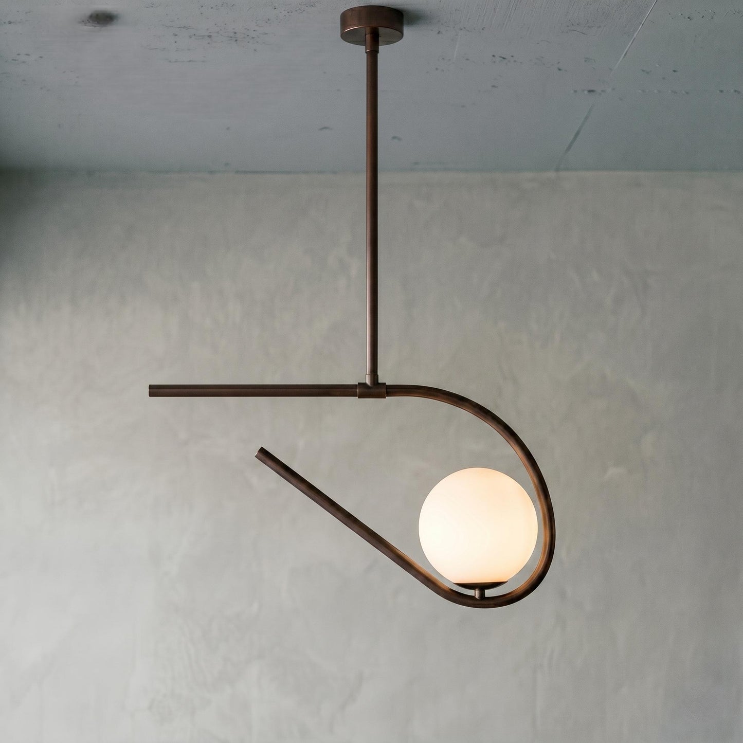 Sculptural Brass Chandelier – 6” Opal Globe Ceiling Light – Minimalist Artistic Pendant – Luxury Statement Lighting Fixture