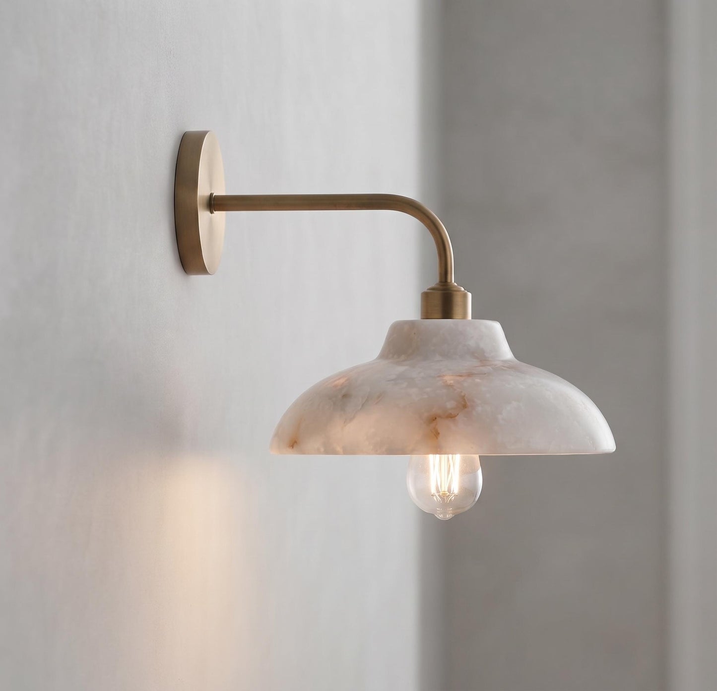 Natural Alabaster Wall Sconce, Solid Brass Wall Lamp, Modern Bathroom Vanity Light, Mid Century Bedroom Hallway Wall Lighting