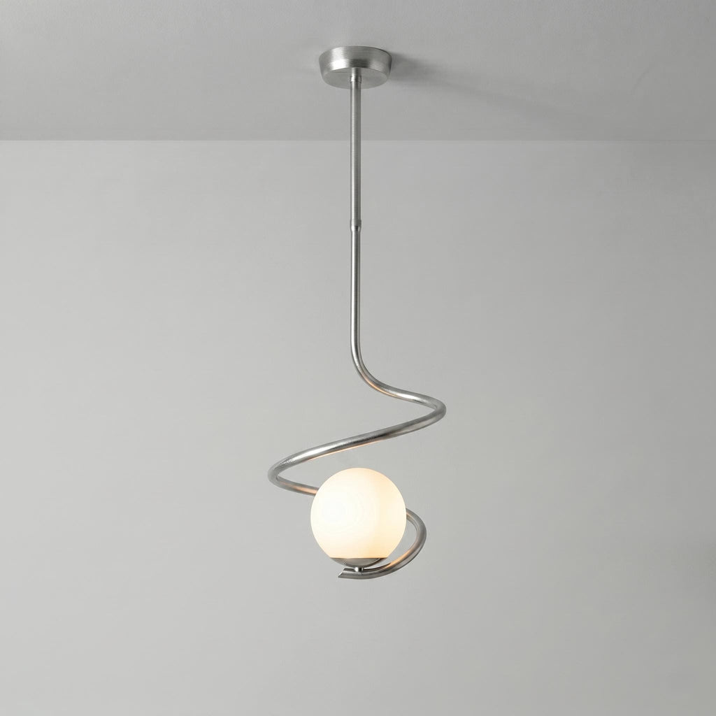 Sculptural Spiral Brass Pendant Light