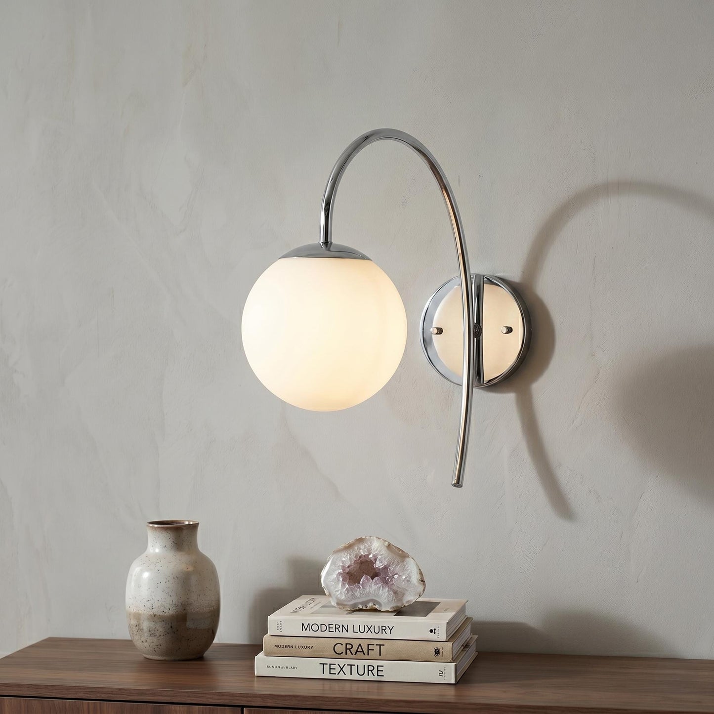 Arched Brass Wall Sconce, Opal Globe Light, Mid Century Arched Lamp, Bedside Lighting