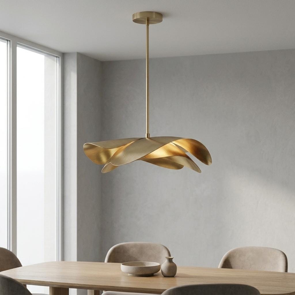 Modern Sculptural Brass Pendant Light, Artistic Brass Chandelier, Organic Leaf Ceiling Light, Designer Dining Room Pendant