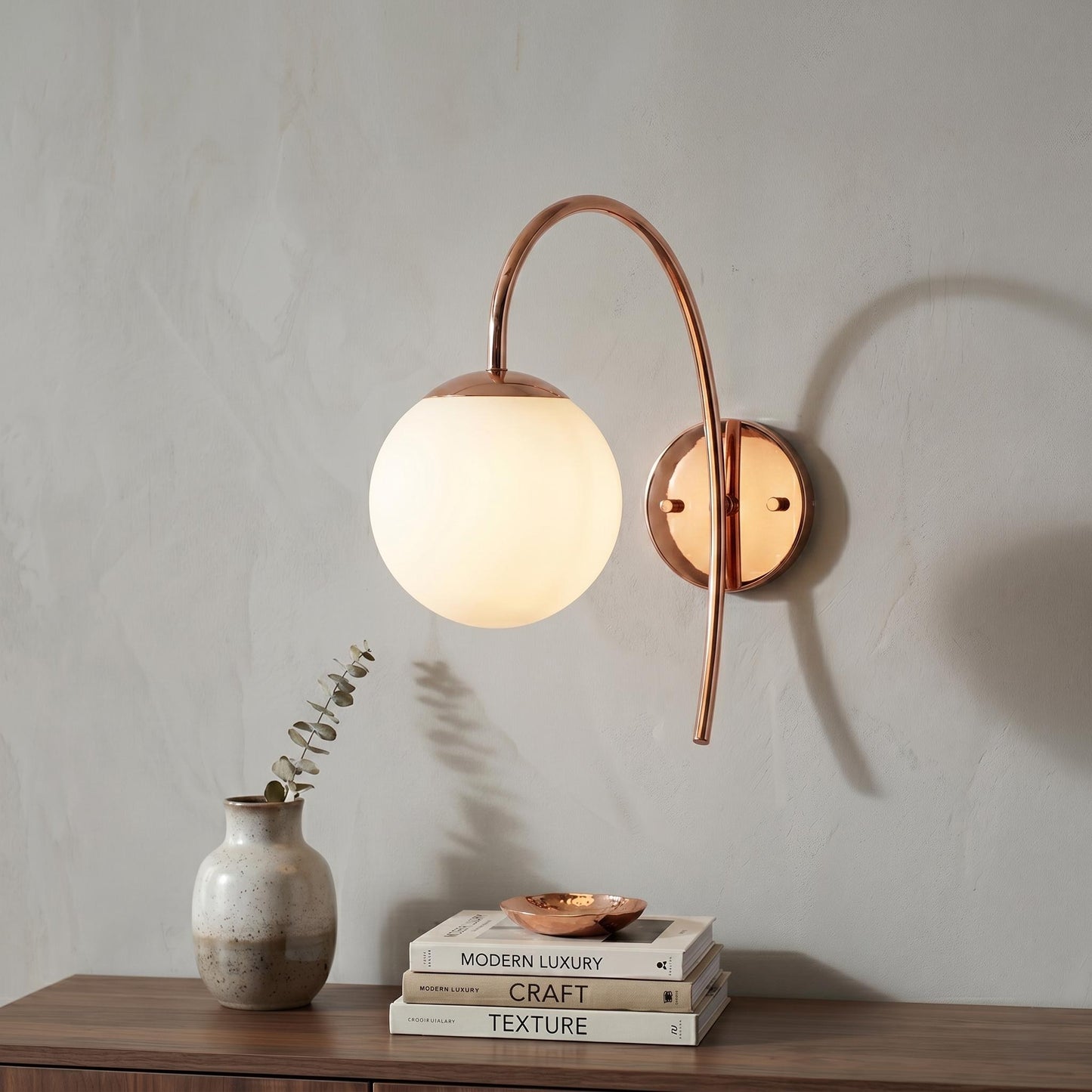 Arched Brass Wall Sconce, Opal Globe Light, Mid Century Arched Lamp, Bedside Lighting