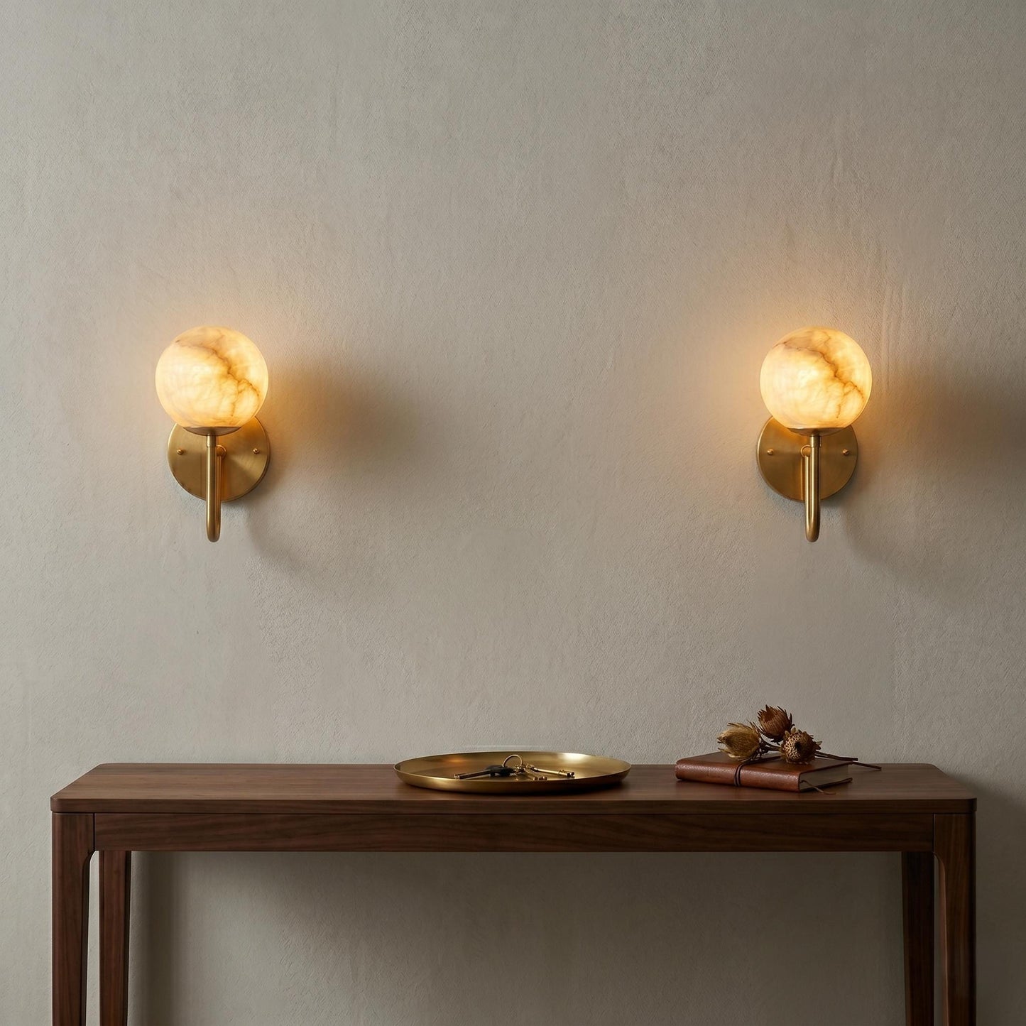 Alabaster Globe Wall Sconce, Brass Wall Lamp, Modern Bathroom Vanity Light, Natural Stone Globe Light, Luxury Bedroom Wall Fixture