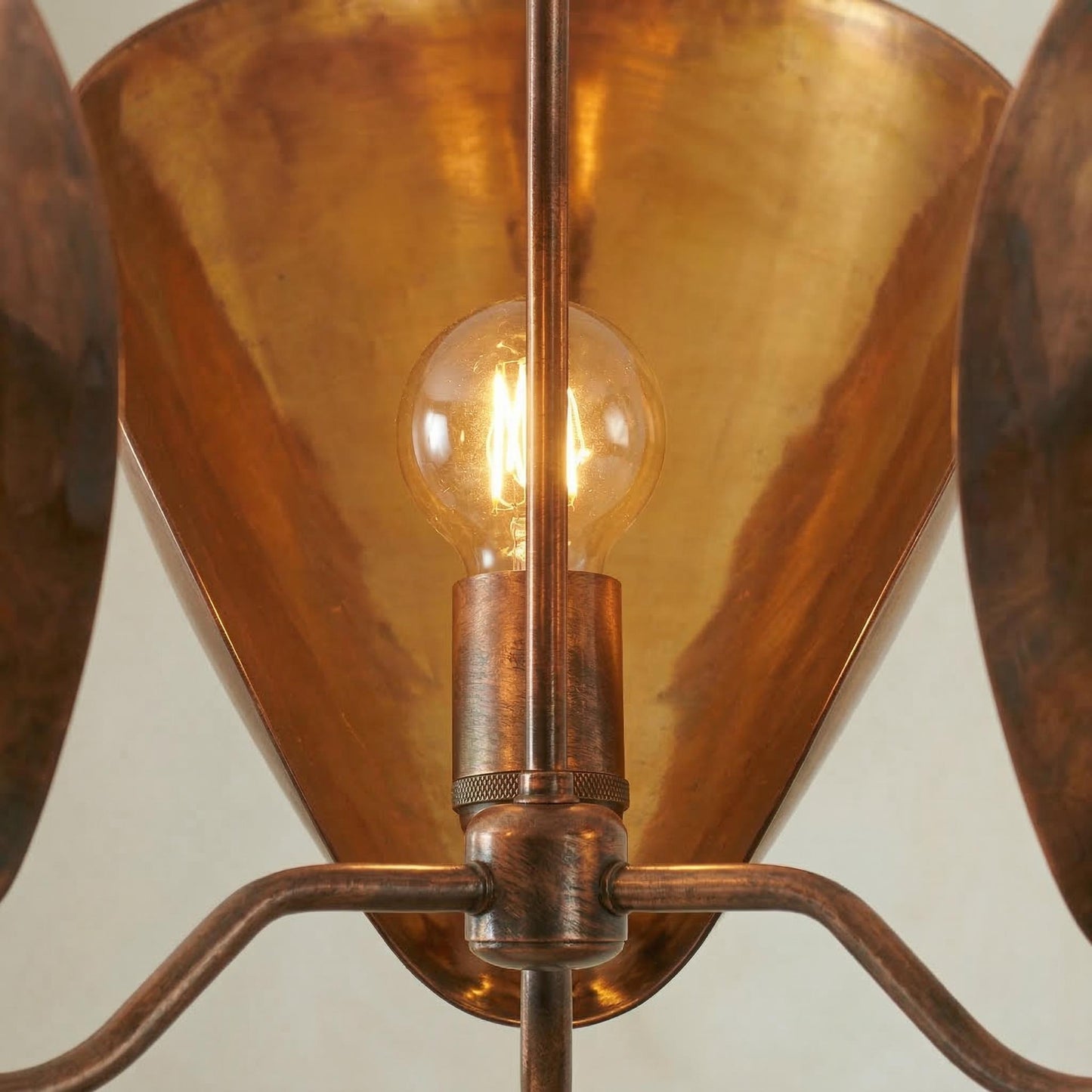 Mid Century Lily Chandelier – 3 Light Brass Petal Fixture, 32" Statement Pendant Lamp