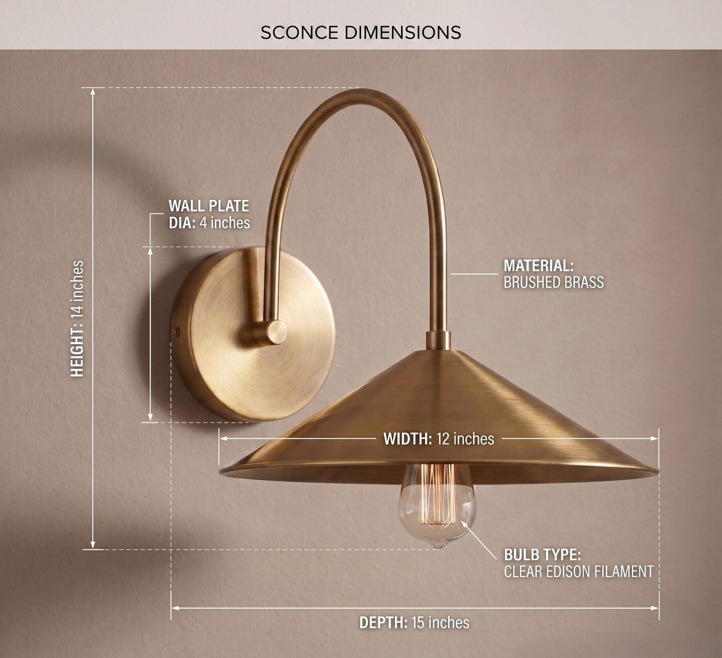 Modern Brass Dome Wall Sconce – 12 Mid Century Industrial Lamp – Kitchen Bedside Lighting Fixture