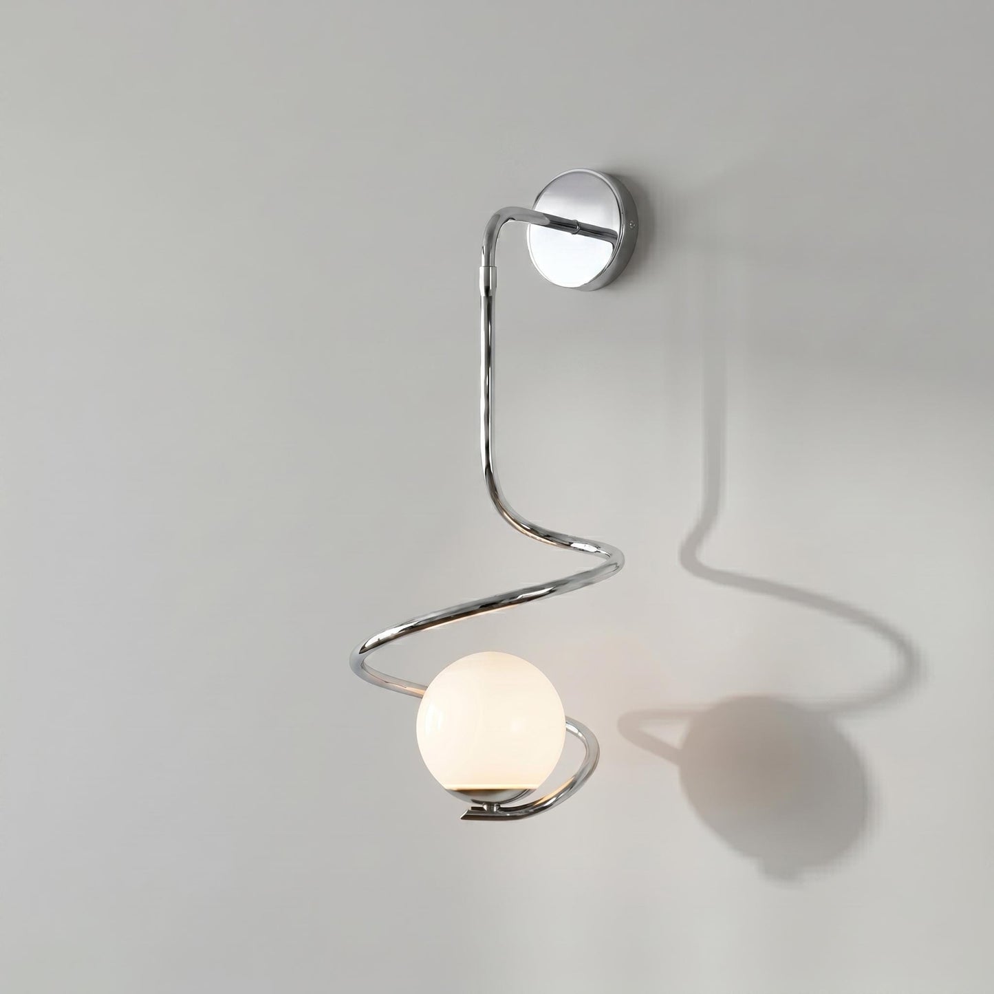 Sculptural Brass Spiral Sconce – Large Modern Opal Glass Globe Lighting Fixture