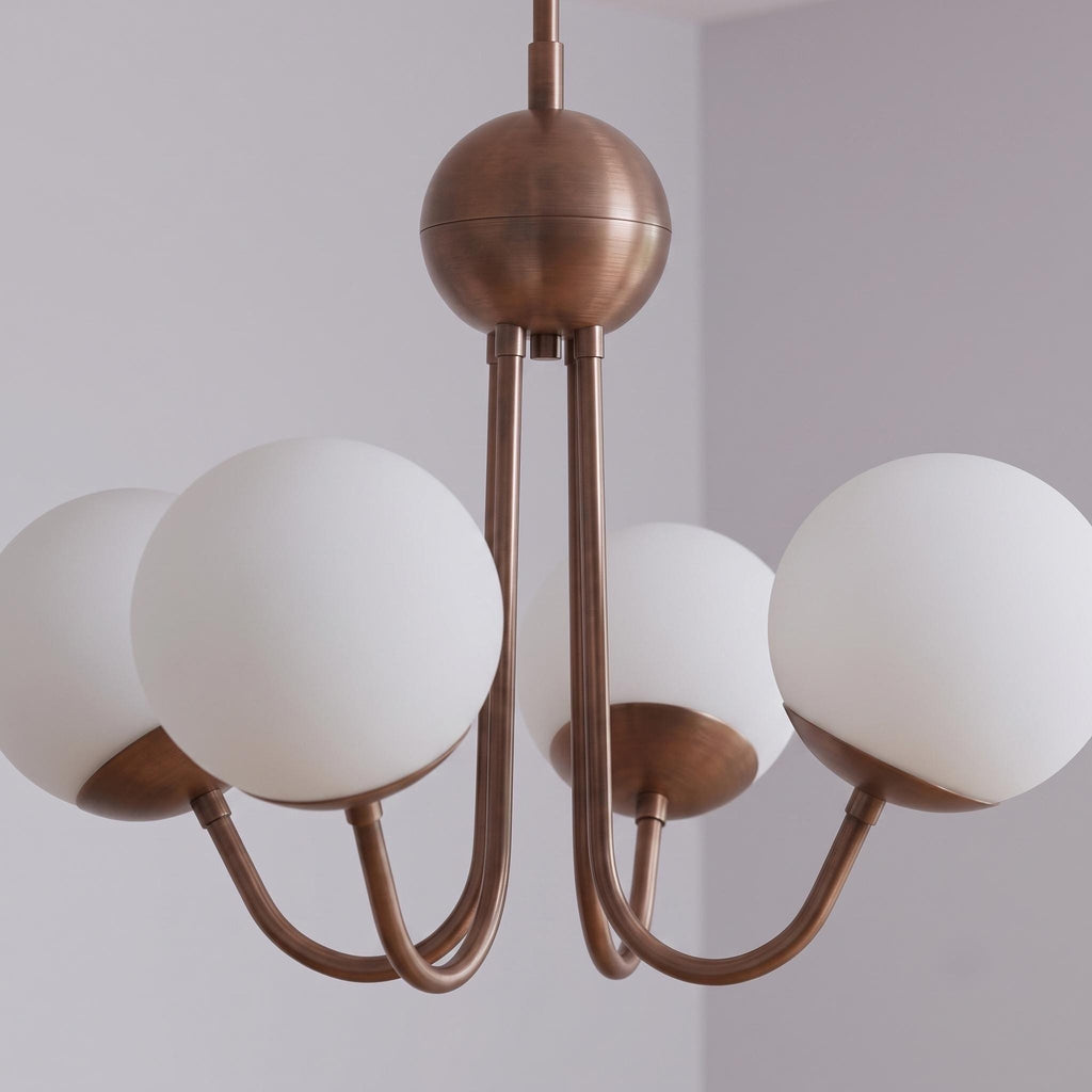 Modern Brass 4 Light Opal Glass Pendant