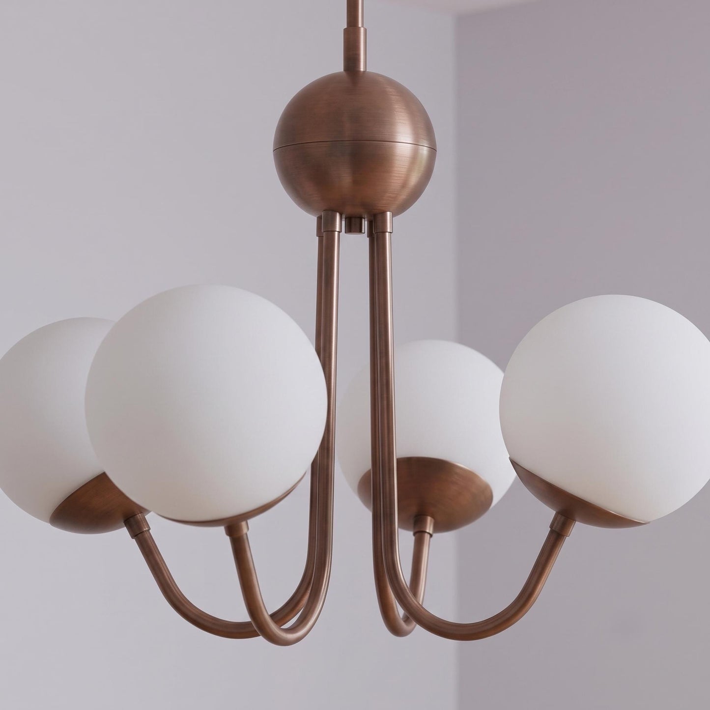 Modern Brass 4 Light Opal Glass Pendant, Mid Century Brass Chandelier, Contemporary Ceiling Light, Dining Room Fixture