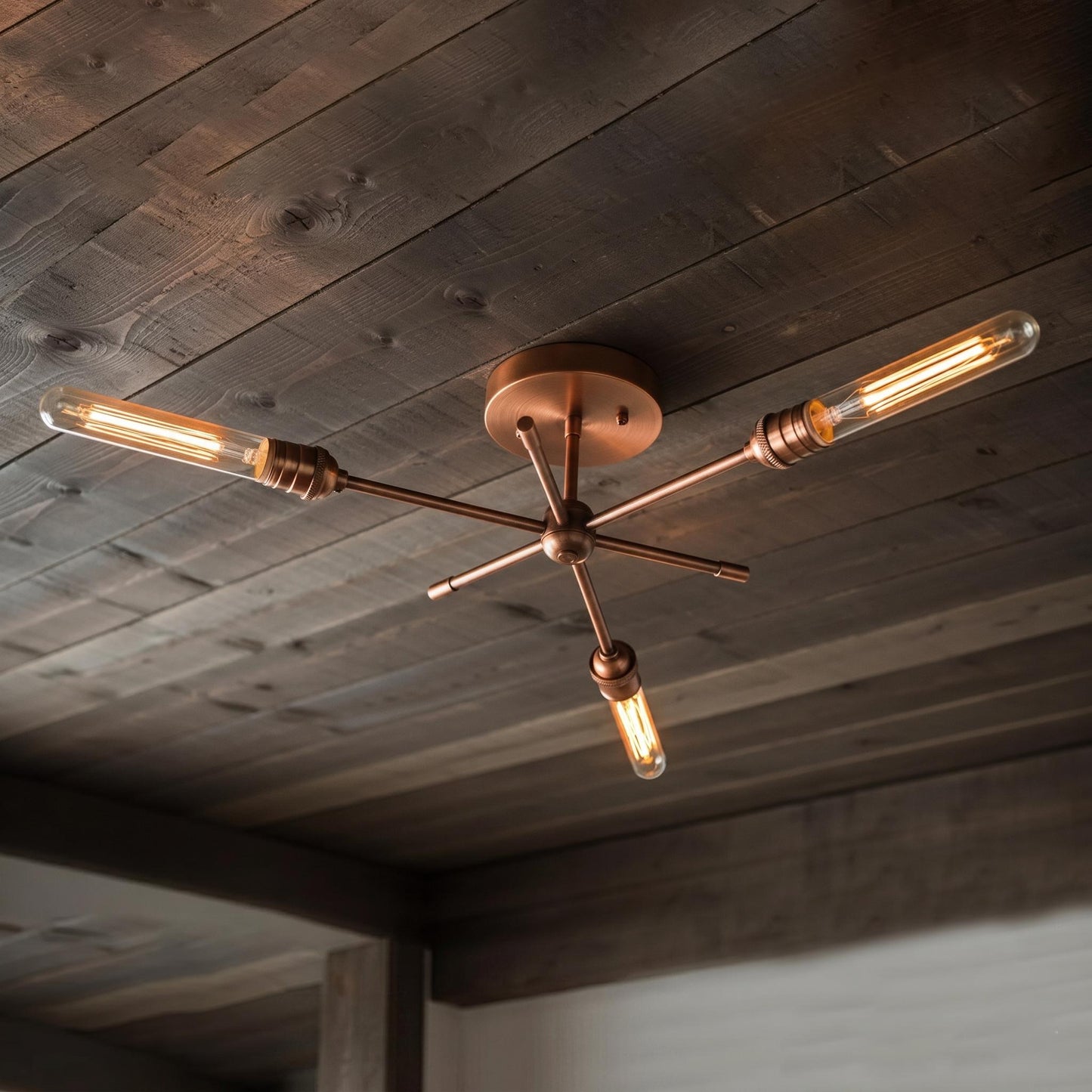 Modern Brass Sputnik Ceiling Light – 3-Light Mid-Century Starburst Fixture