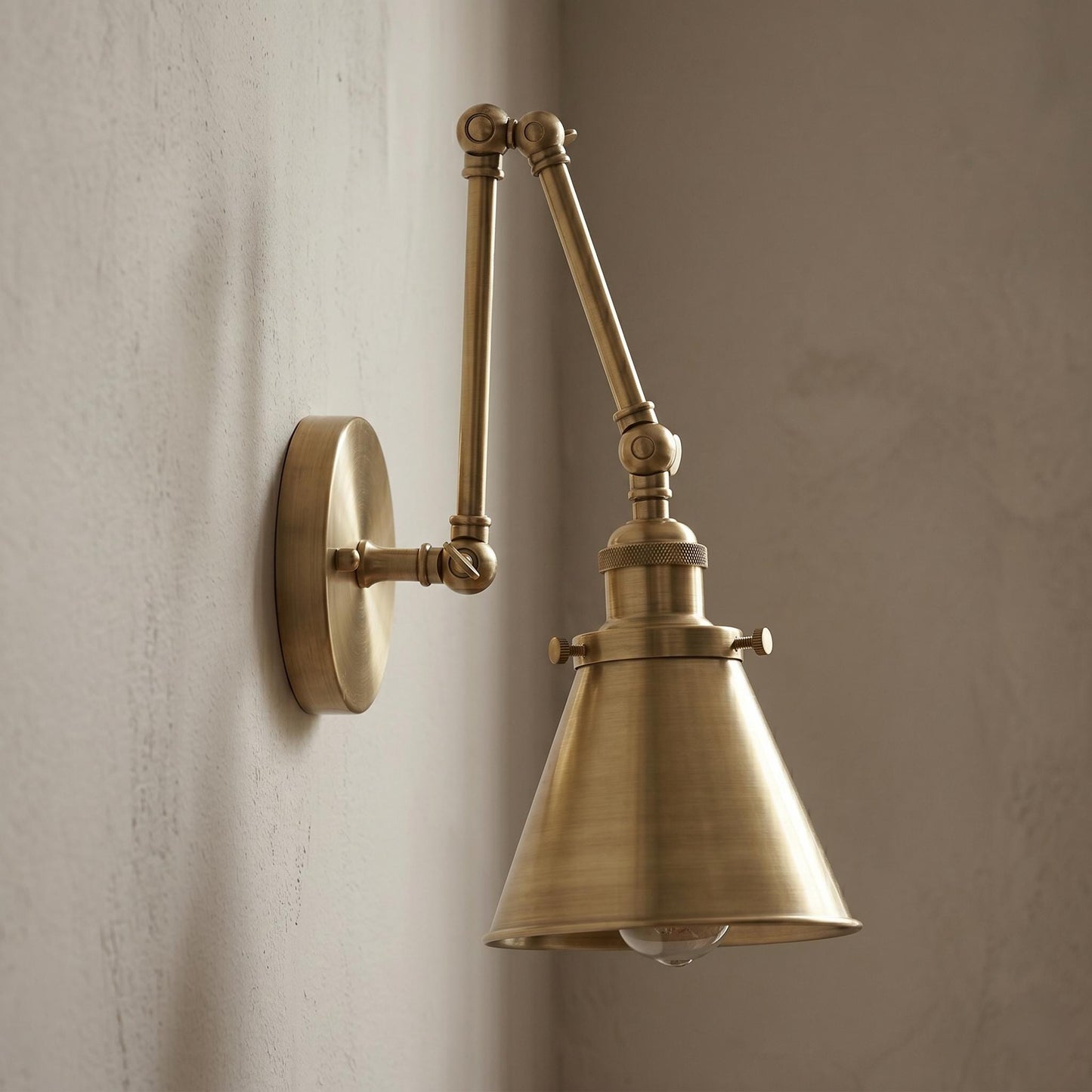 Handmade Solid Brass Swing Arm Wall Lamp, Industrial Bedside Lighting, Vintage Style Sconce