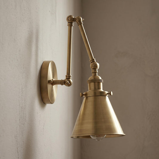Handmade Solid Brass Swing Arm Wall Lamp, Industrial Bedside Lighting, Vintage Style Sconce