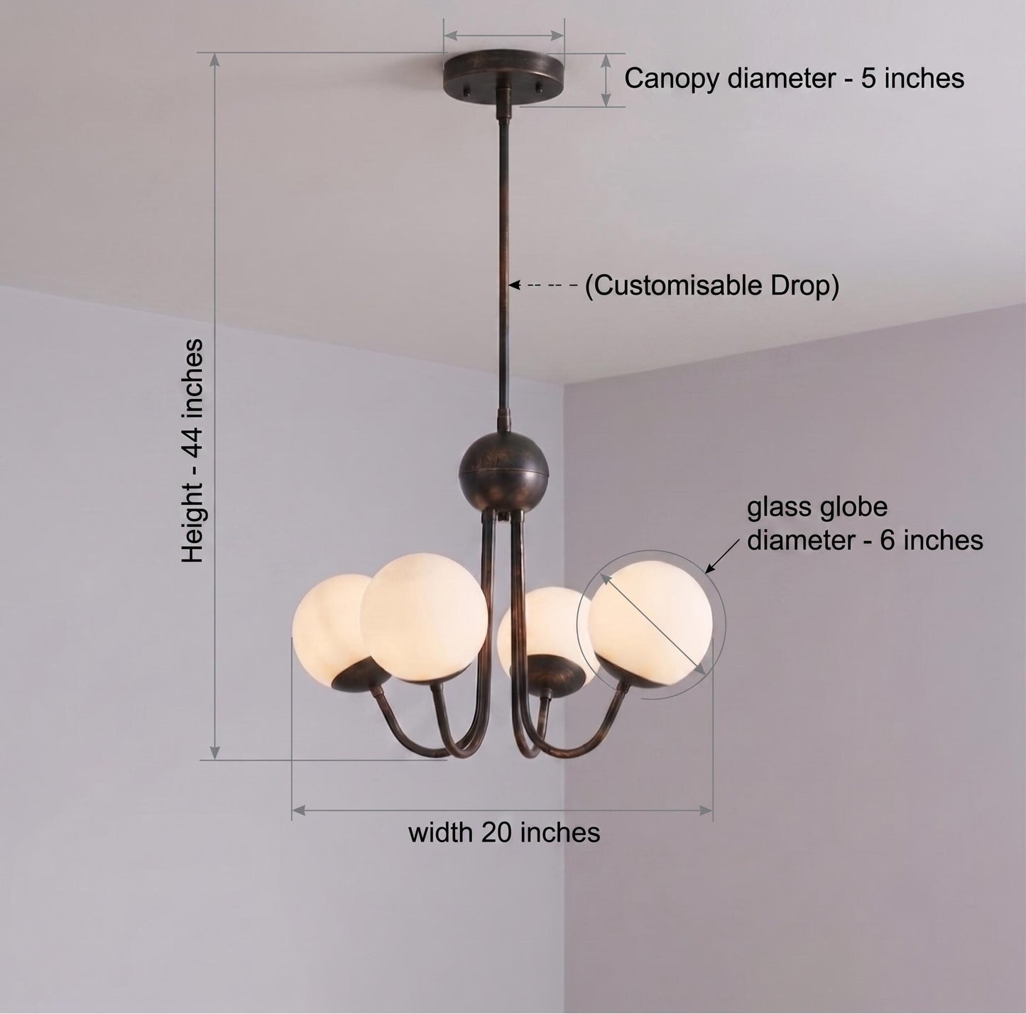 Modern Brass 4 Light Opal Glass Pendant, Mid Century Brass Chandelier, Contemporary Ceiling Light, Dining Room Fixture