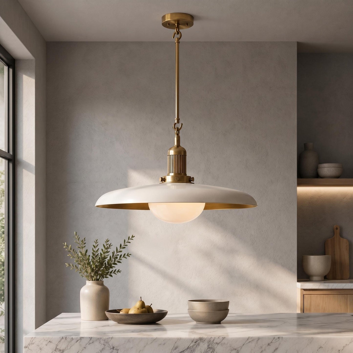 Antique Brass Pendant Light | Mid Century Drop Lamp | Brass Kitchen Island Hanging Light | Modern Dome Ceiling Pendant | Custom Drop Height