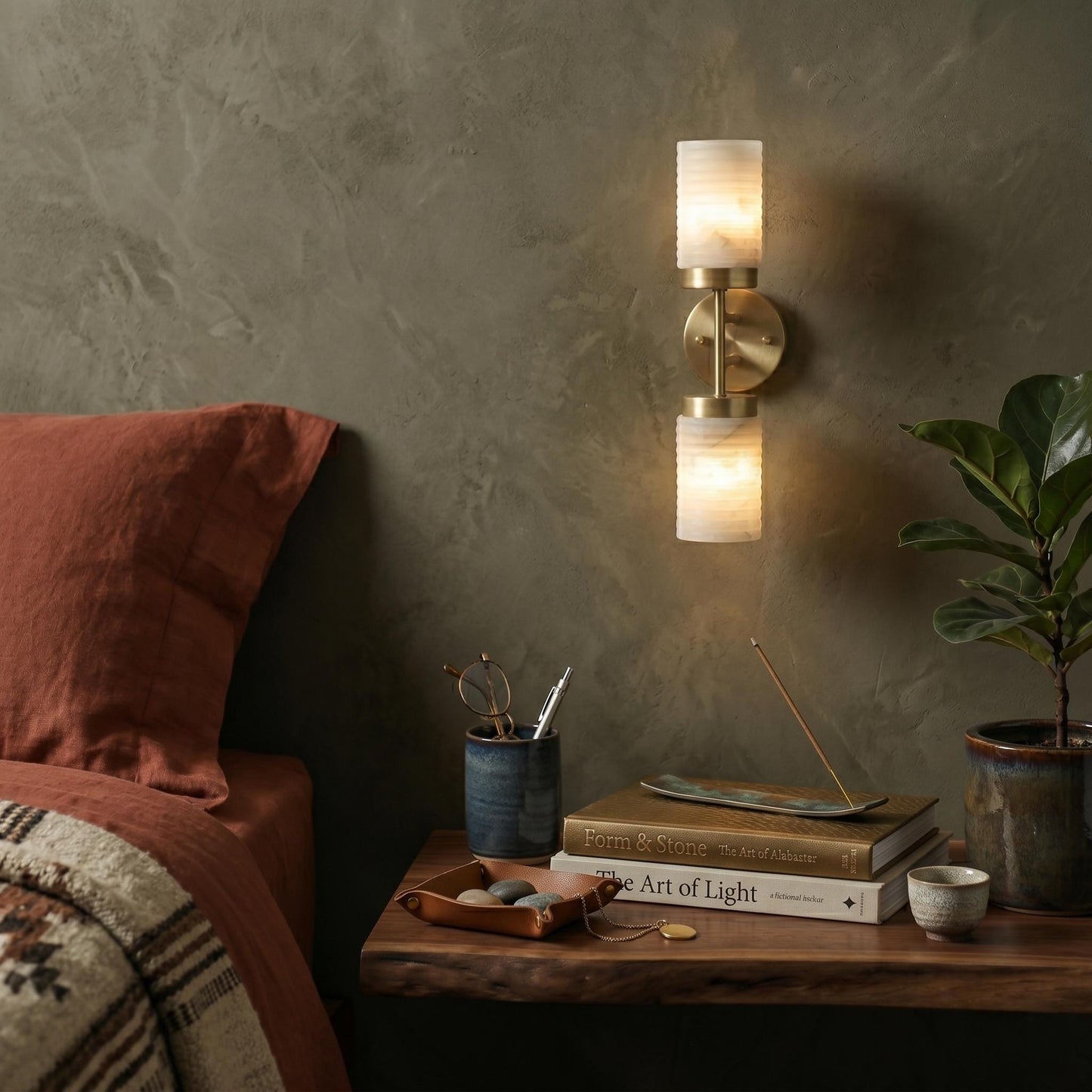 Luxury Alabaster Wall Sconce, Double Brass Wall Light, Luxury Bathroom Vanity Light, Modern Stone Sconce, Custom Finish