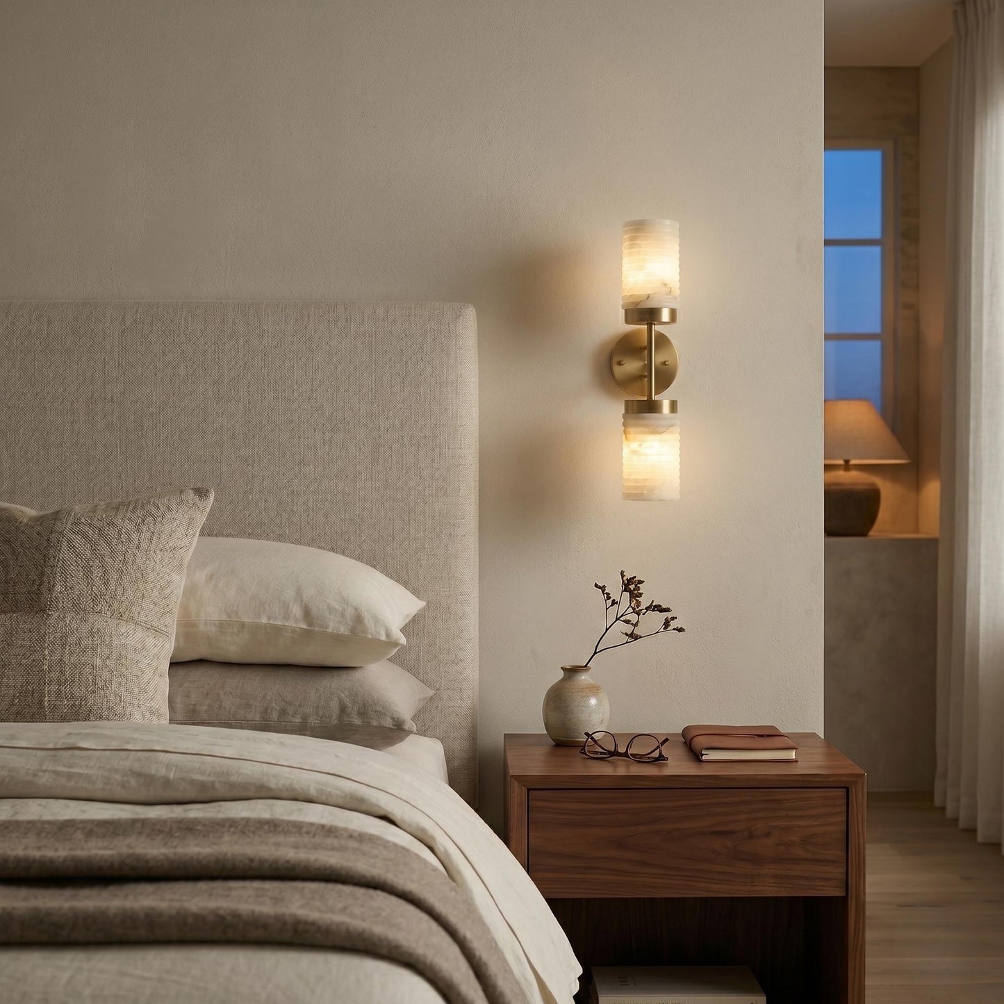 Luxury Alabaster Wall Sconce, Double Brass Wall Light, Luxury Bathroom Vanity Light, Modern Stone Sconce, Custom Finish