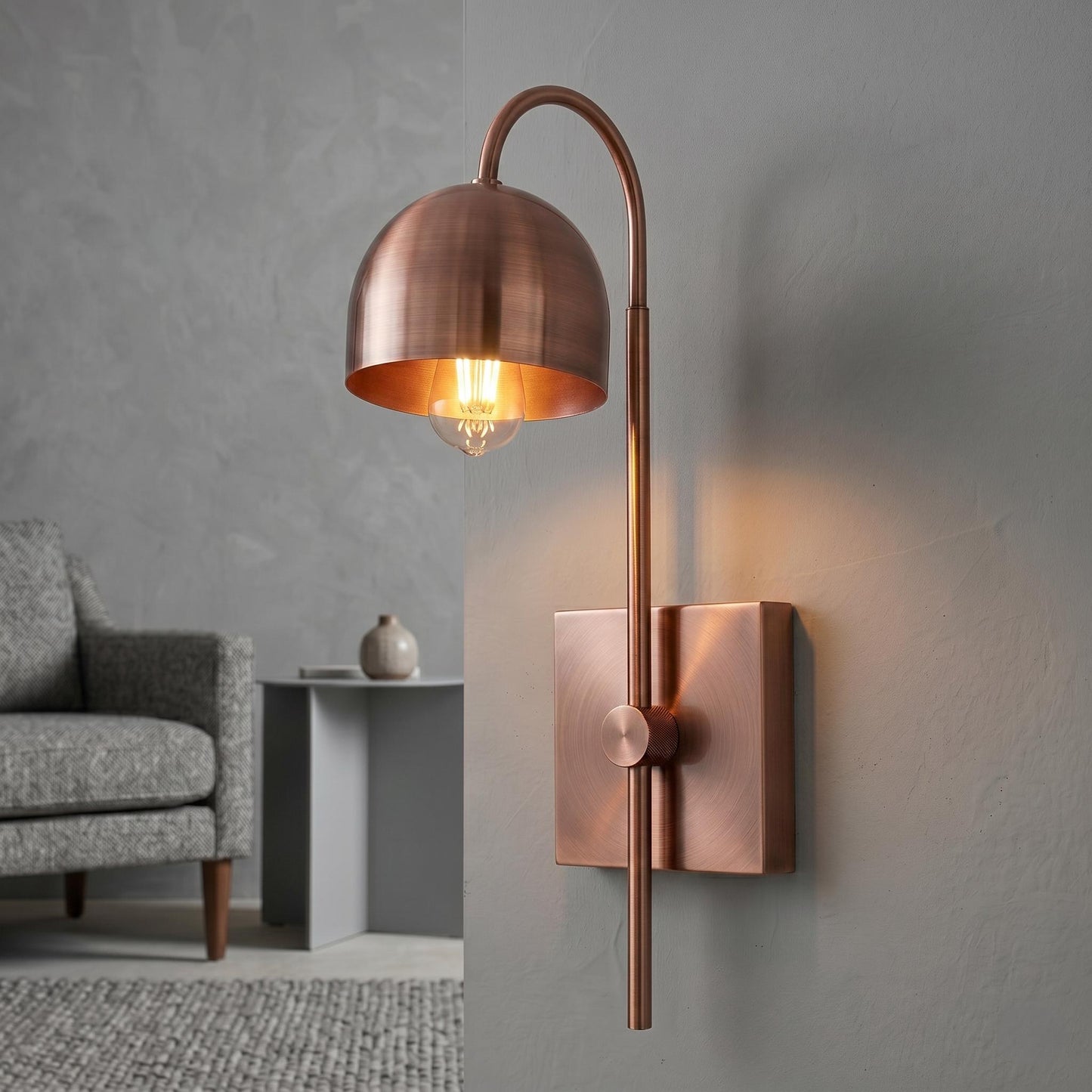 Modern Brass Wall Sconce, Minimal Dome Shade Wall Lamp, Brushed Brass Bedside Light, Mid Century Wall Light, Plug In / Hardwired Sconce