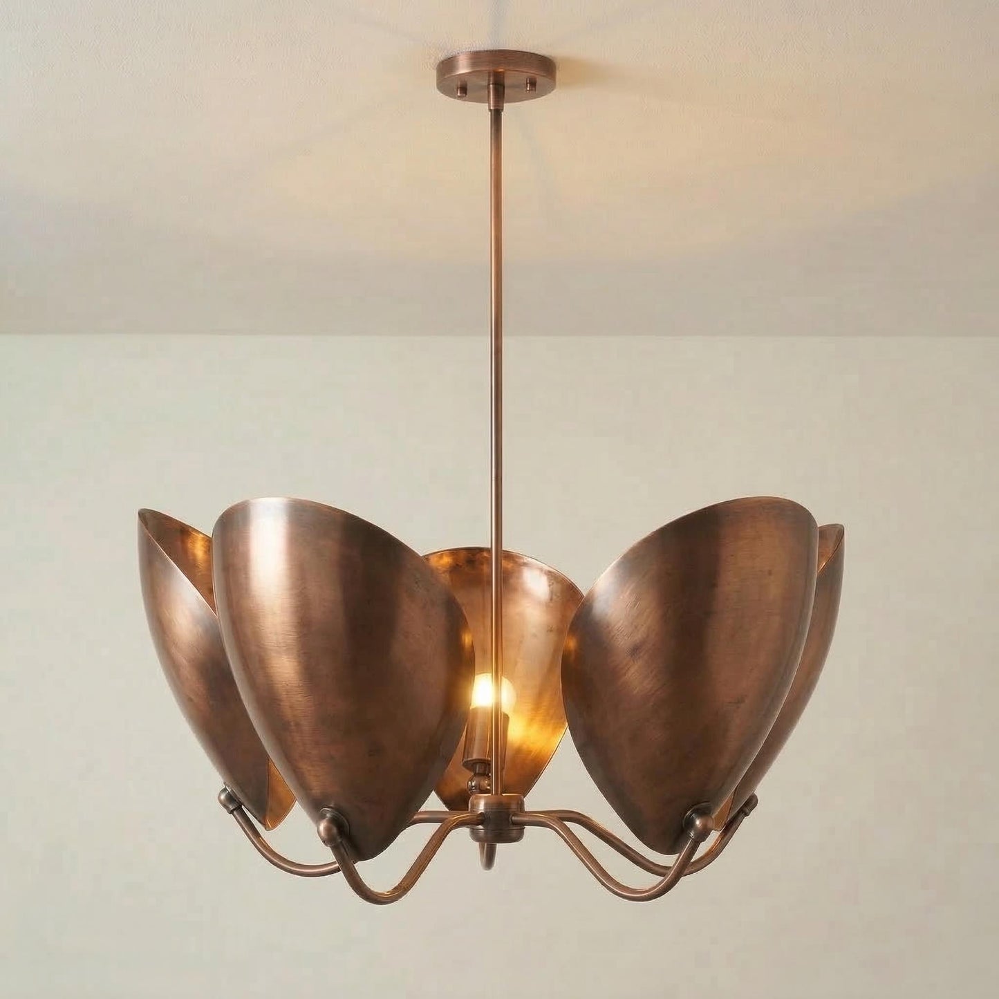 Handcrafted Brass Petal Chandelier – Sculptural Gold Ceiling Light, Mid Century Modern Fixture