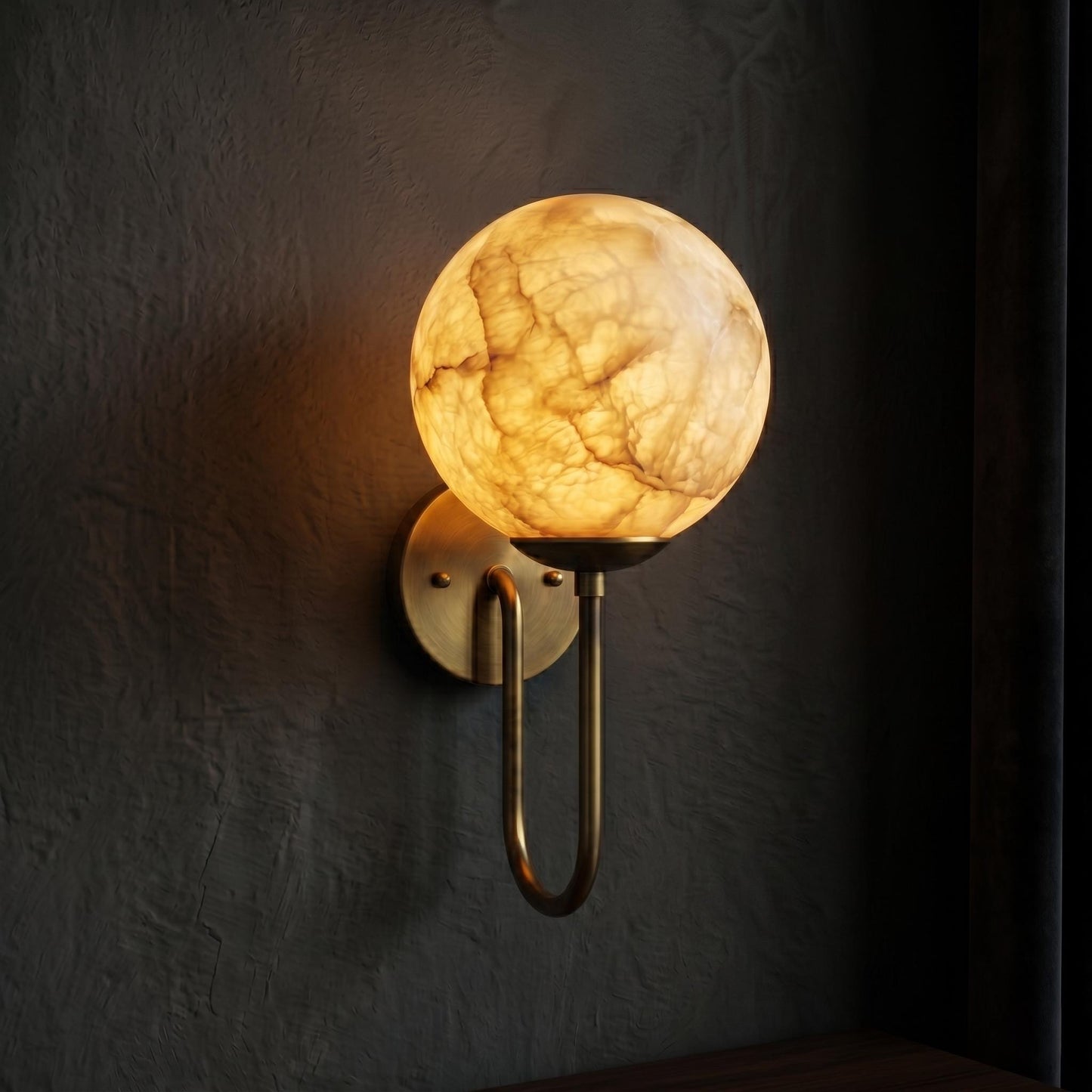 Alabaster Globe Wall Sconce, Brass Wall Lamp, Modern Bathroom Vanity Light, Natural Stone Globe Light, Luxury Bedroom Wall Fixture