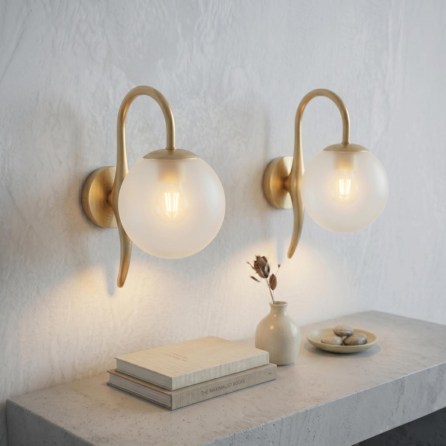 Brass Globe Wall Sconce – Modern Minimalist Frosted Glass Bedside Lamp Fixture