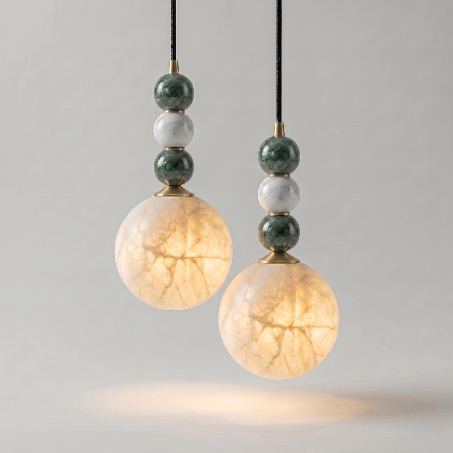 Alabaster Globe Pendant Light, Brass Hanging Lamp, Stone Beaded Pendant, Luxury Kitchen Island Lighting