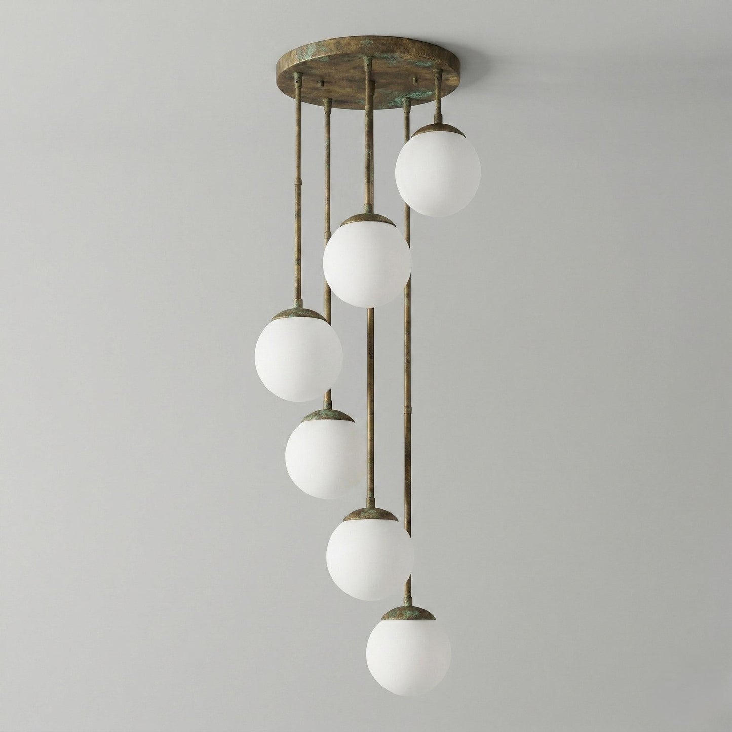 Modern Brass Globe Chandelier | Multi Drop Pendant Staircase Light