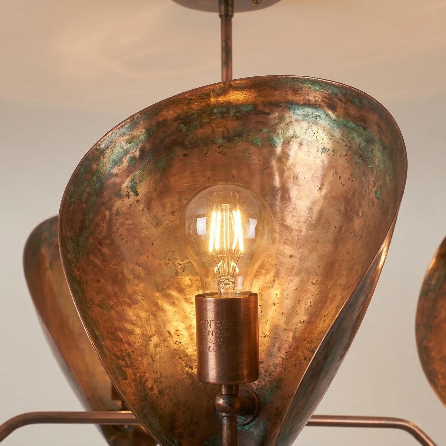 Mid Century Modern Lily Chandelier – Brass Petal Ceiling Light, 4-Light Sculptural Fixture 38” Wide)