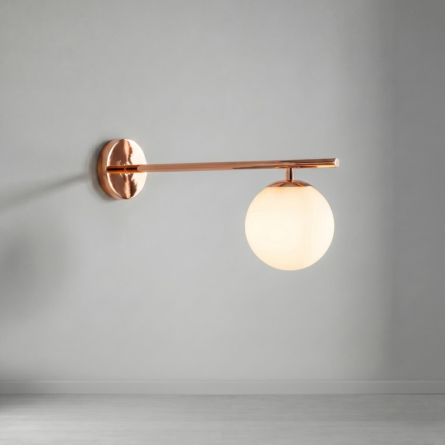 Brass Globe Wall Light – Mid Century Sconce – 6" Opal Glass – Bathroom Vanity Bedside Lighting