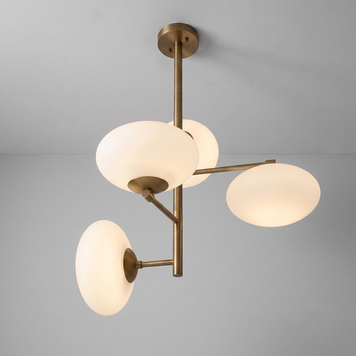 Modern Brass Opal Glass Chandelier