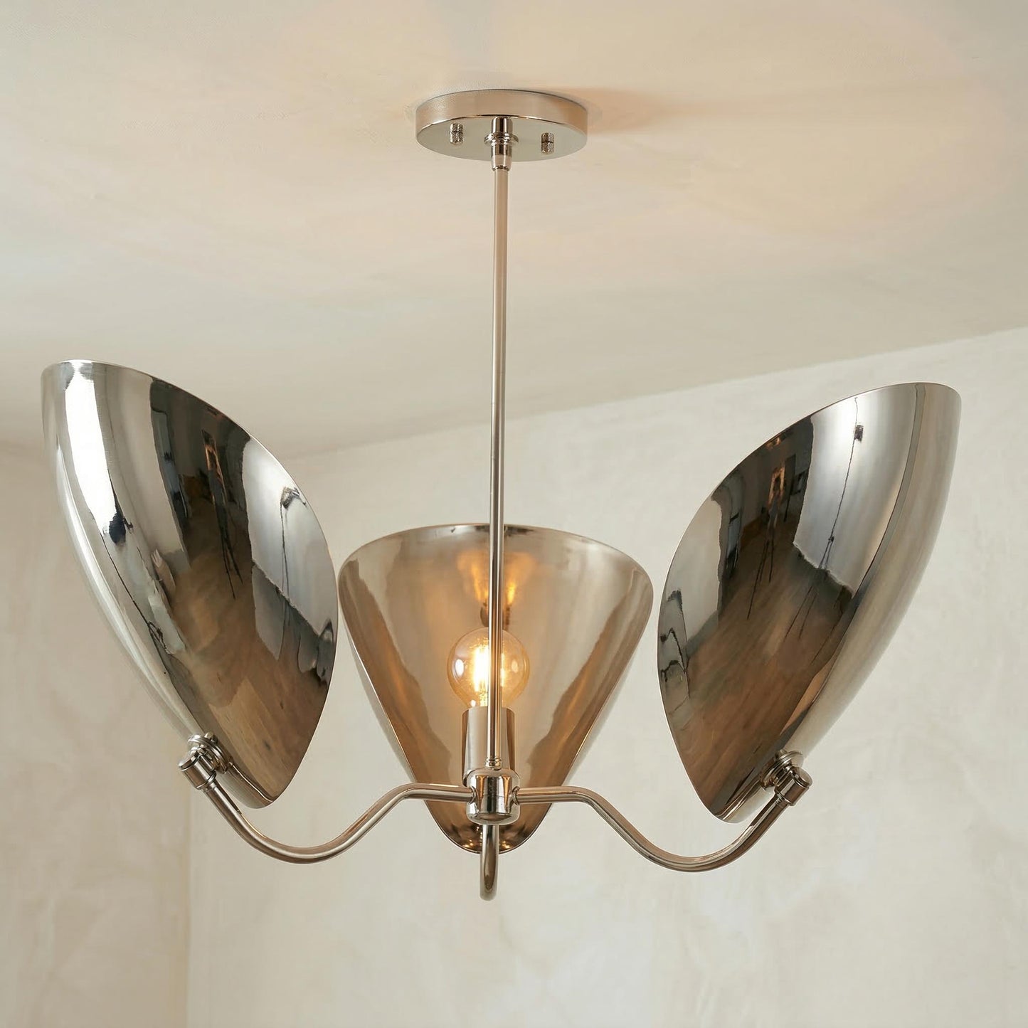 Mid Century Lily Chandelier – 3 Light Brass Petal Fixture, 32" Statement Pendant Lamp