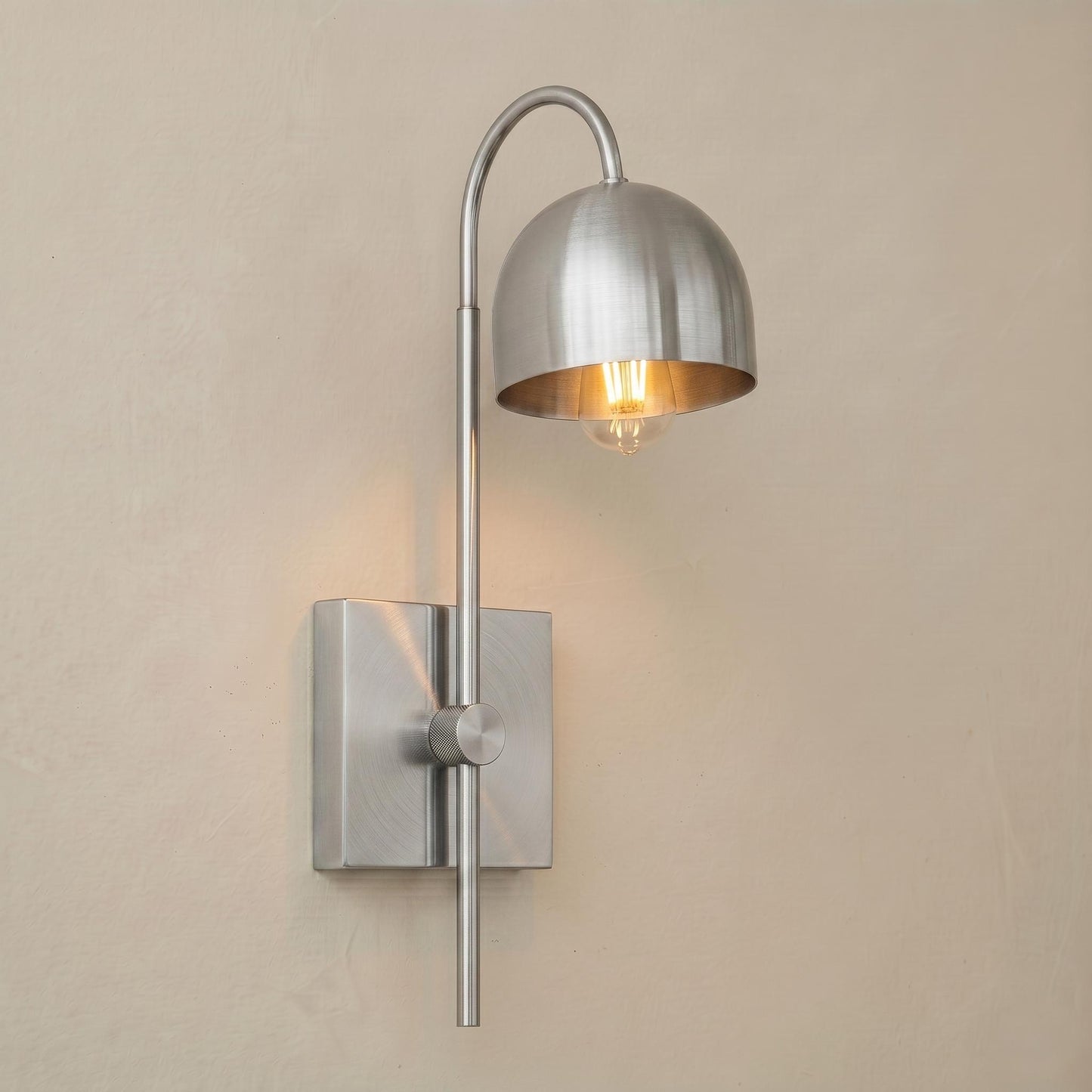 Modern Brass Wall Sconce, Minimal Dome Shade Wall Lamp, Brushed Brass Bedside Light, Mid Century Wall Light, Plug In / Hardwired Sconce