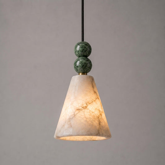 Natural Alabaster Pendant Light, Brass Hanging Lamp, Stone Beaded Pendant, Luxury Kitchen Island Lighting, Custom Fixture