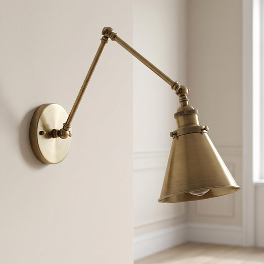 Adjustable Brass Wall Sconce, Swing Arm Wall Lamp, Industrial Brass Wall Light, Articulating Bedside Lamp, Vintage Style Wall Lighting