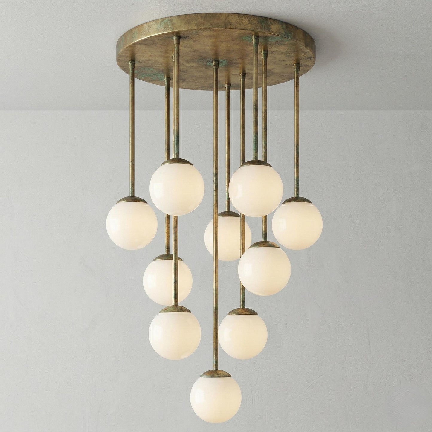 Large Brass Cluster Chandelier | Multi Globe Pendant Light, Staircase Lighting Fixture