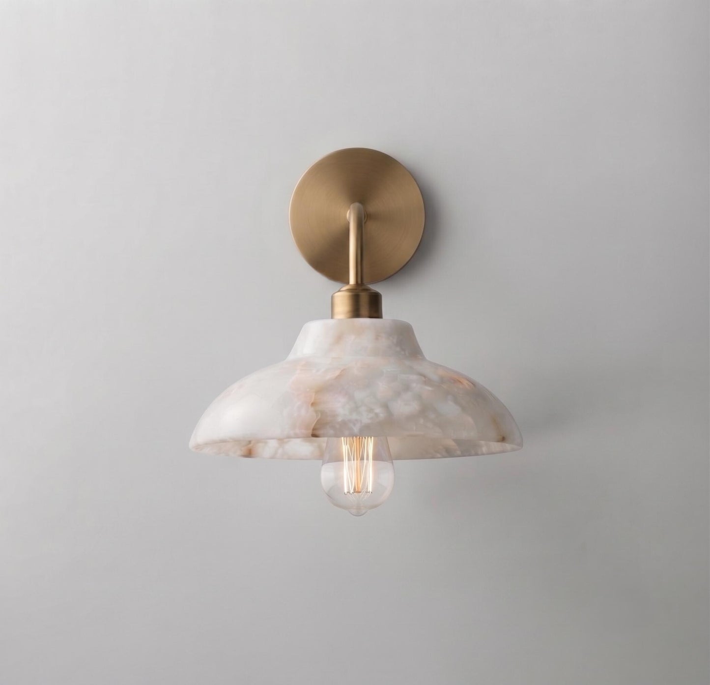 Natural Alabaster Wall Sconce, Solid Brass Wall Lamp, Modern Bathroom Vanity Light, Mid Century Bedroom Hallway Wall Lighting