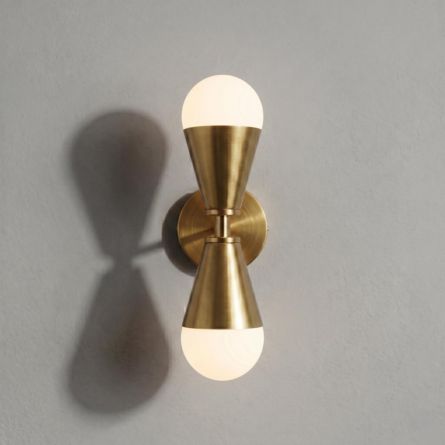 Modern Brass Double Sconce – Frosted Glass Globe Wall Lamp – Mid Century Lighting