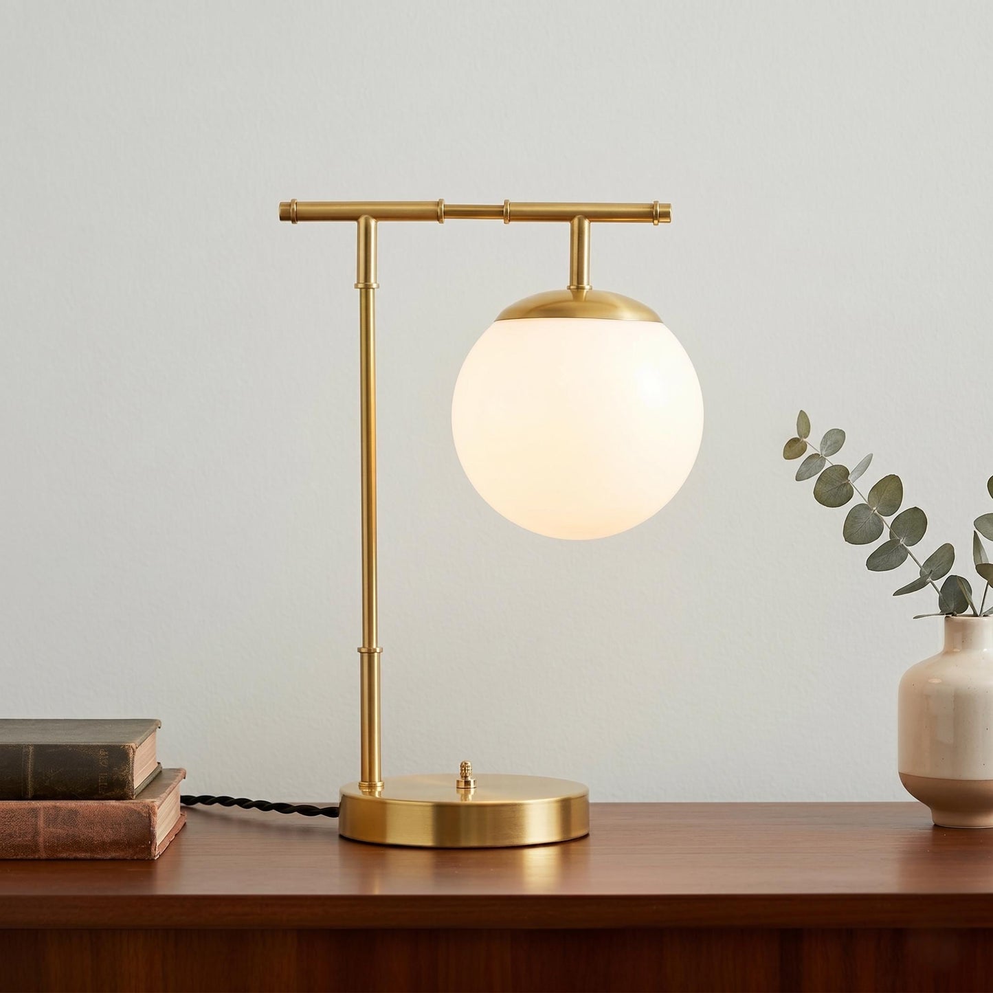 Modern Brass Globe Table Lamp – Frosted Glass Ball, Mid Century Desk Light