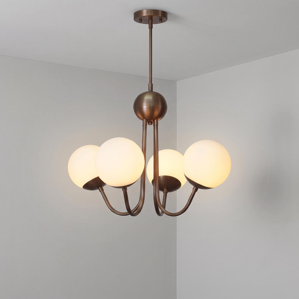 Modern Brass 4 Light Opal Glass Pendant