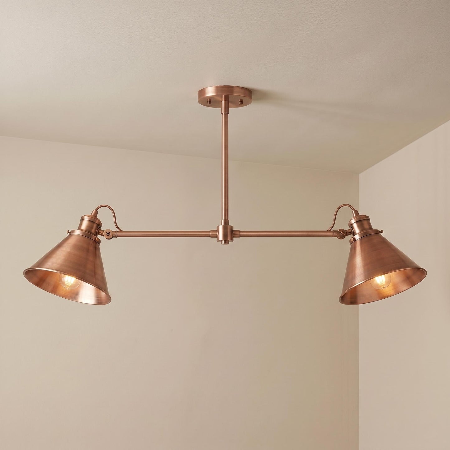Brass Linear Chandelier – 35" Industrial Style Pendant Light – Modern Farmhouse Kitchen Island Fixture