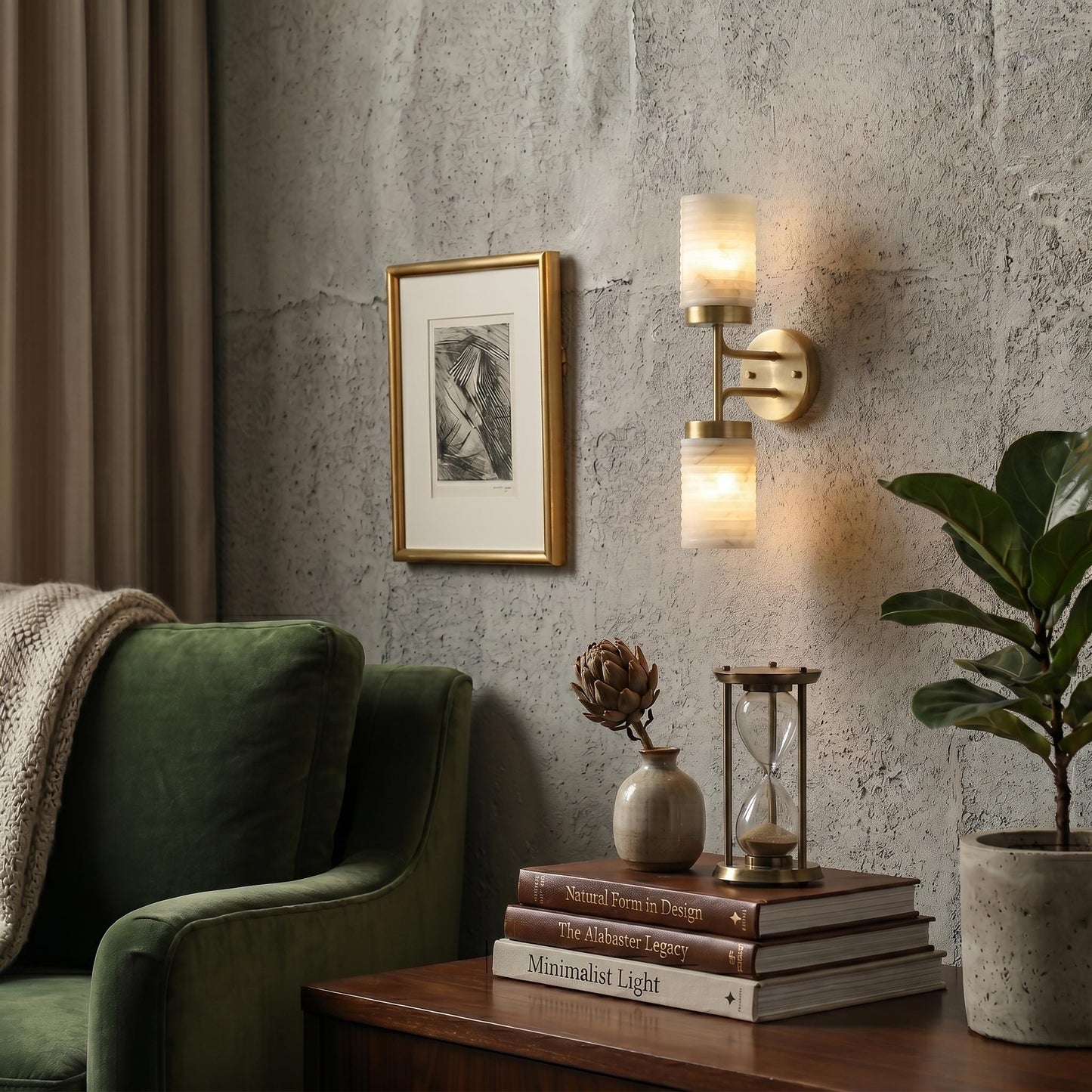 Luxury Alabaster Wall Sconce, Double Brass Wall Light, Luxury Bathroom Vanity Light, Modern Stone Sconce, Custom Finish