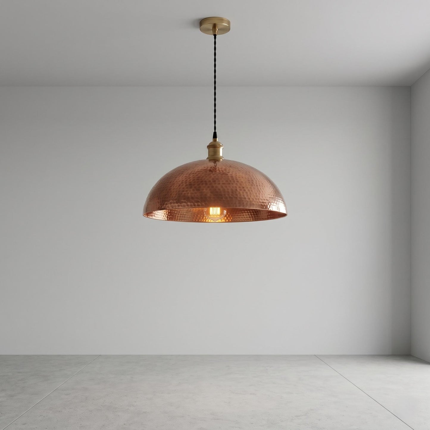 Hammered Copper Dome Pendant Light, Rustic Hanging Lamp, Kitchen Island Lighting