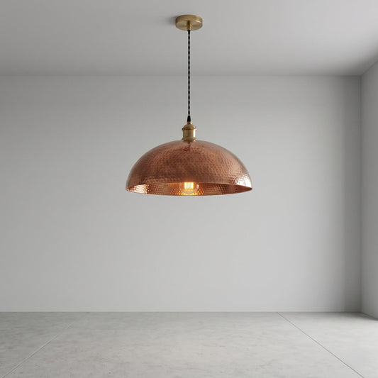 Hammered Copper Dome Pendant Light, Rustic Hanging Lamp, Kitchen Island Lighting