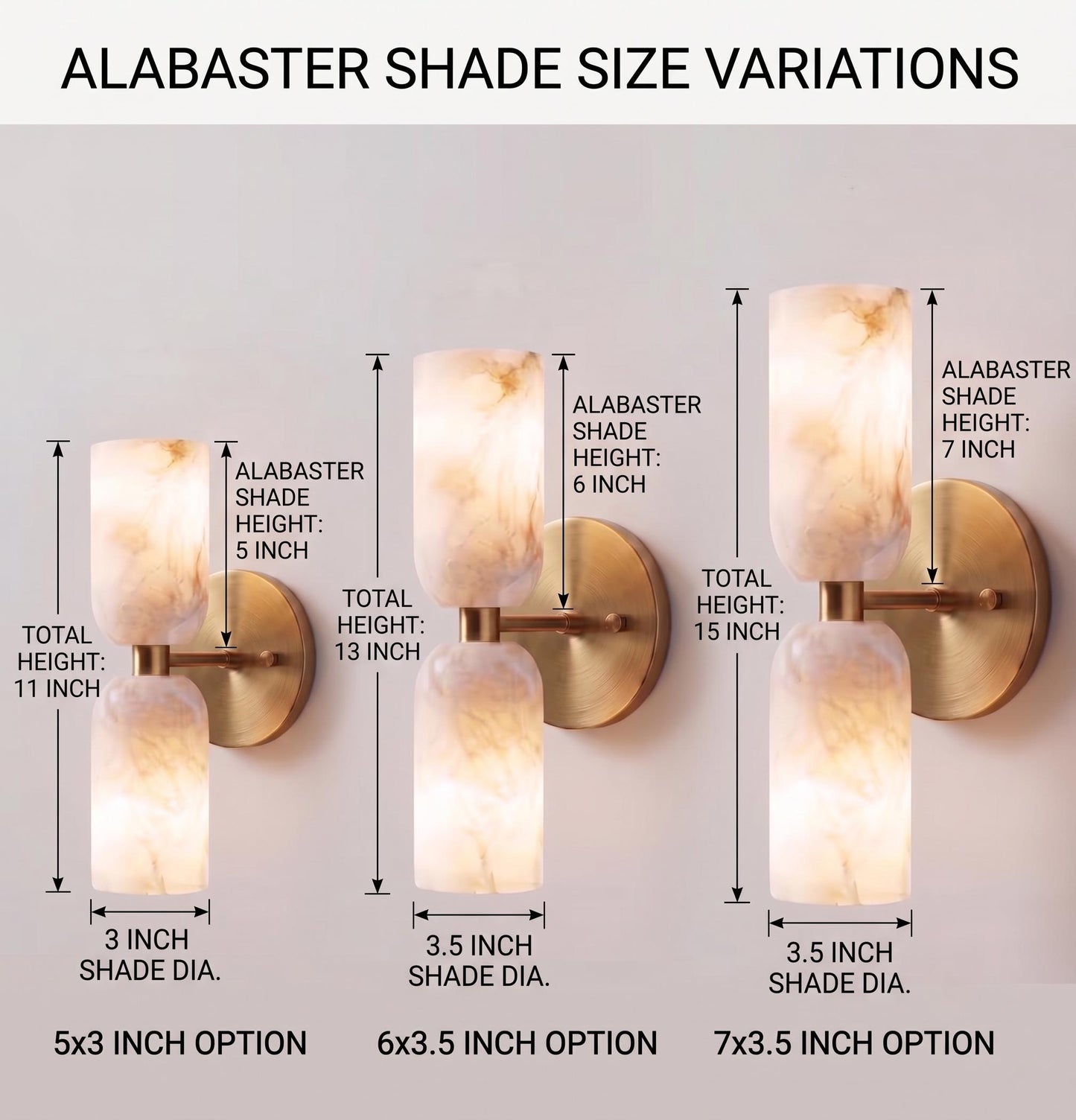 Alabaster Stone Double Cylinder Marble Sconce – Solid Brass Wall Light, Alabaster Shade Lamp