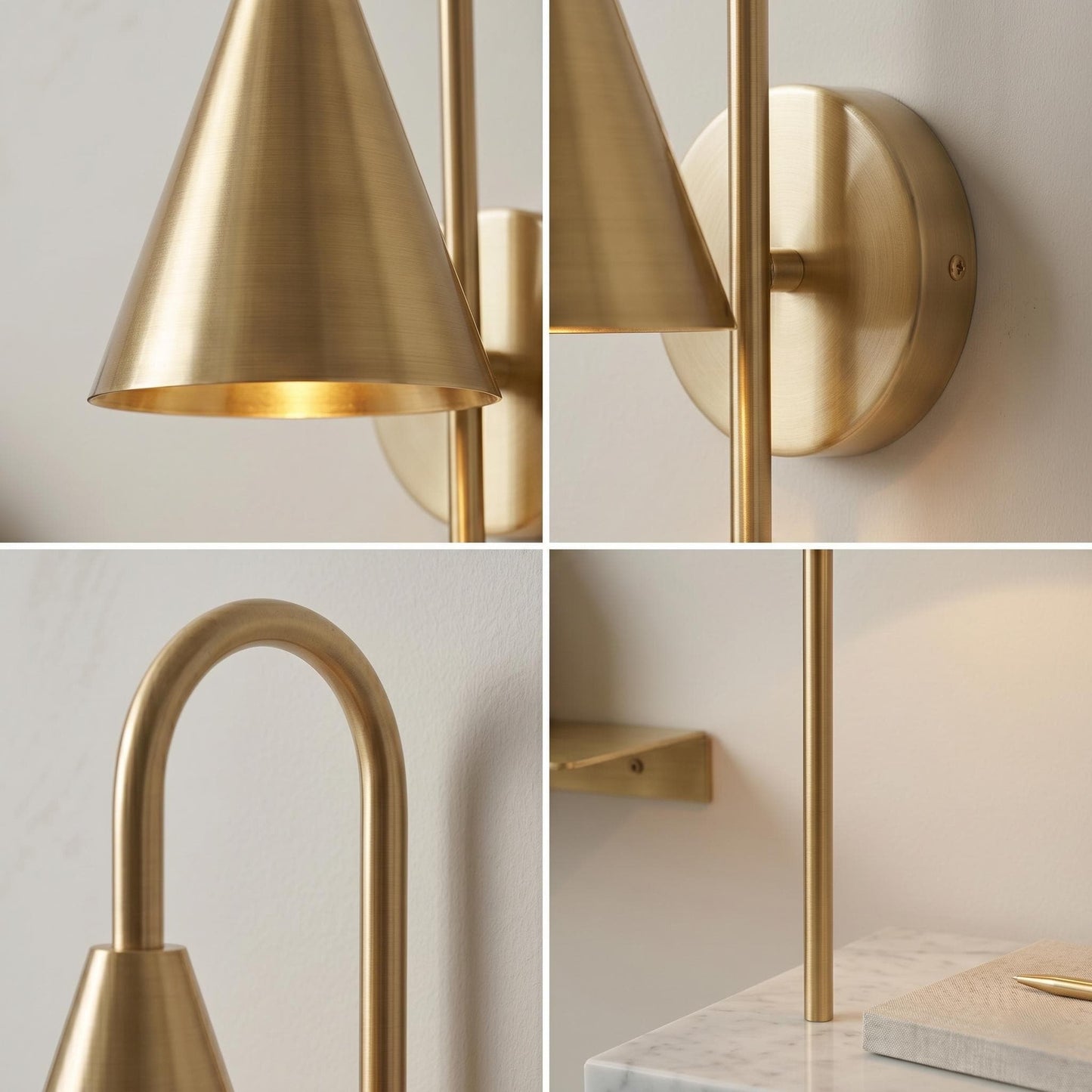 Modern Brass Cone Wall Sconce – Minimalist Mid Century Wall Light Fixture