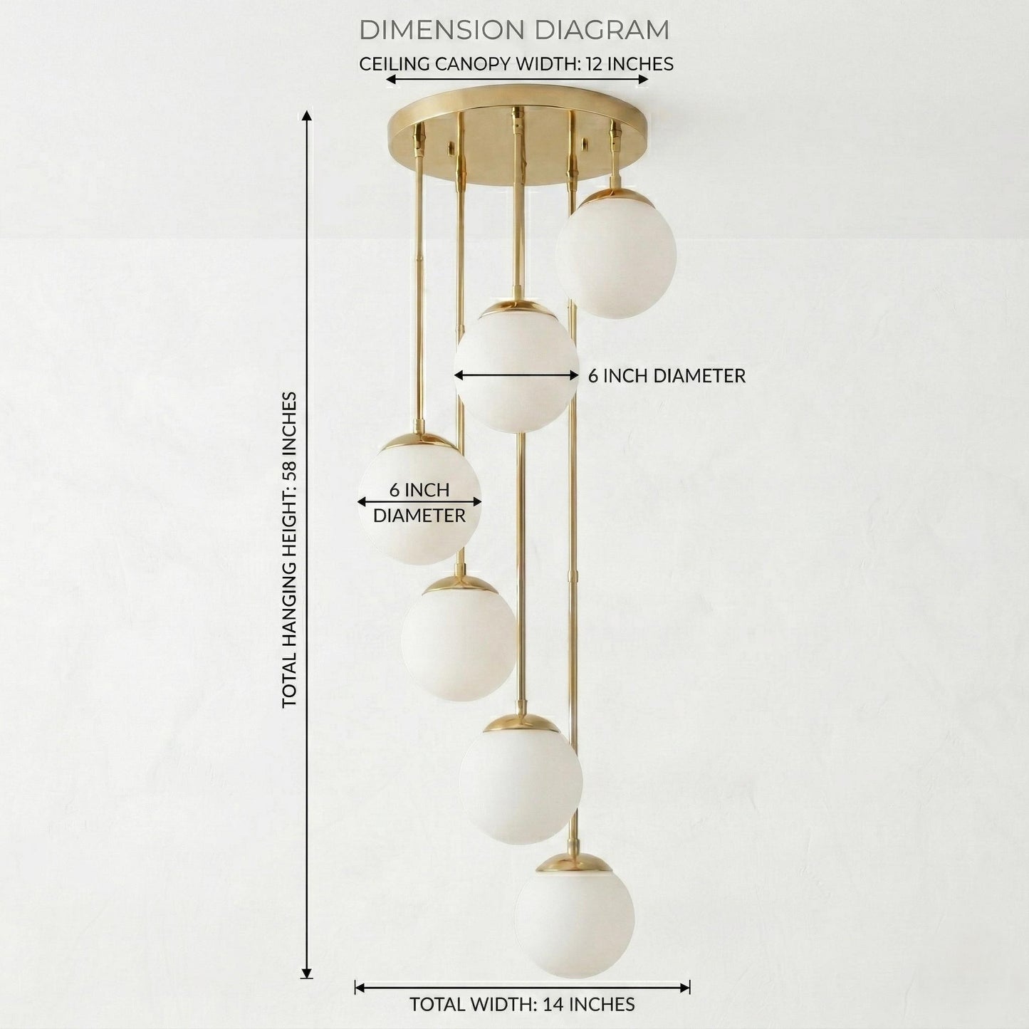 Modern Brass Globe Chandelier | Multi Drop Pendant Staircase Light