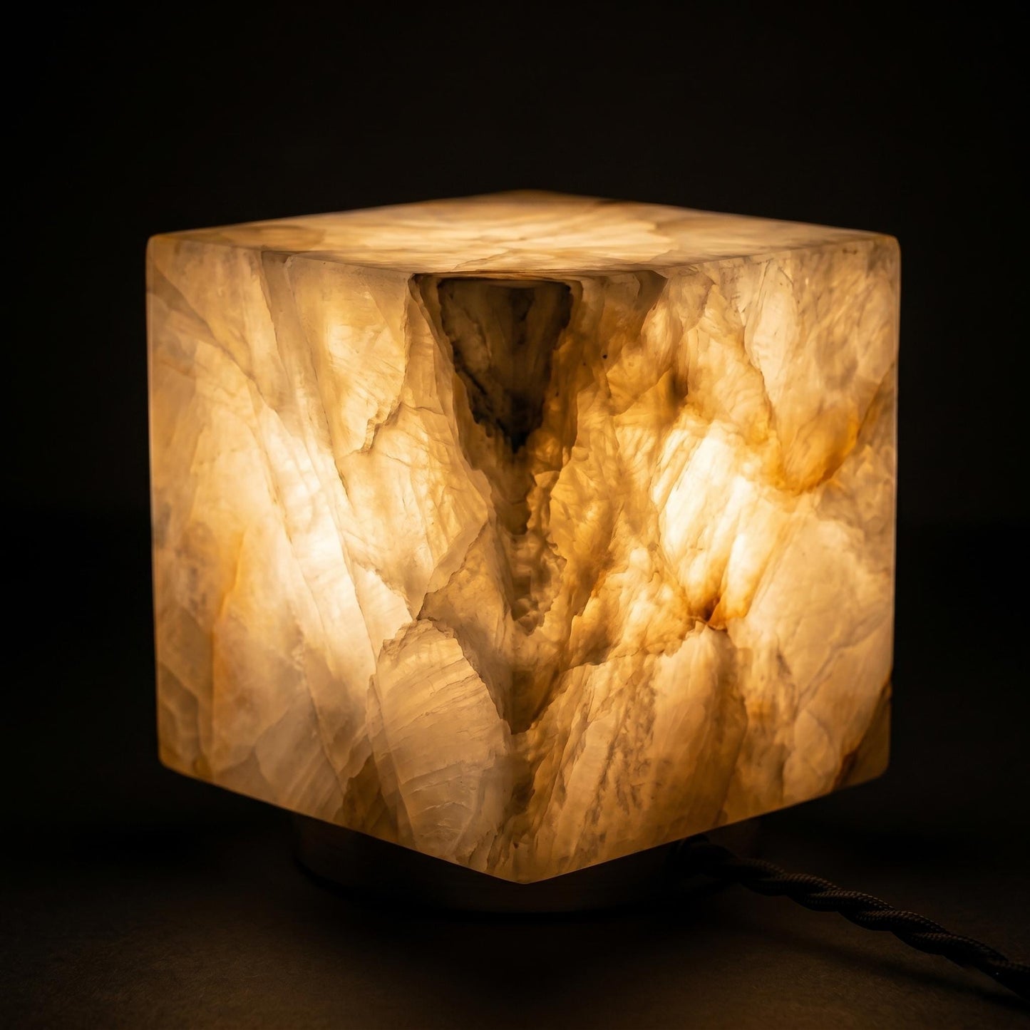 Alabaster Cube Lamp, Stone Table Lamp, Modern Marble Lamp, Luxury Bedside Lamp, Natural Alabaster Accent Light, Minimal Desk Lamp