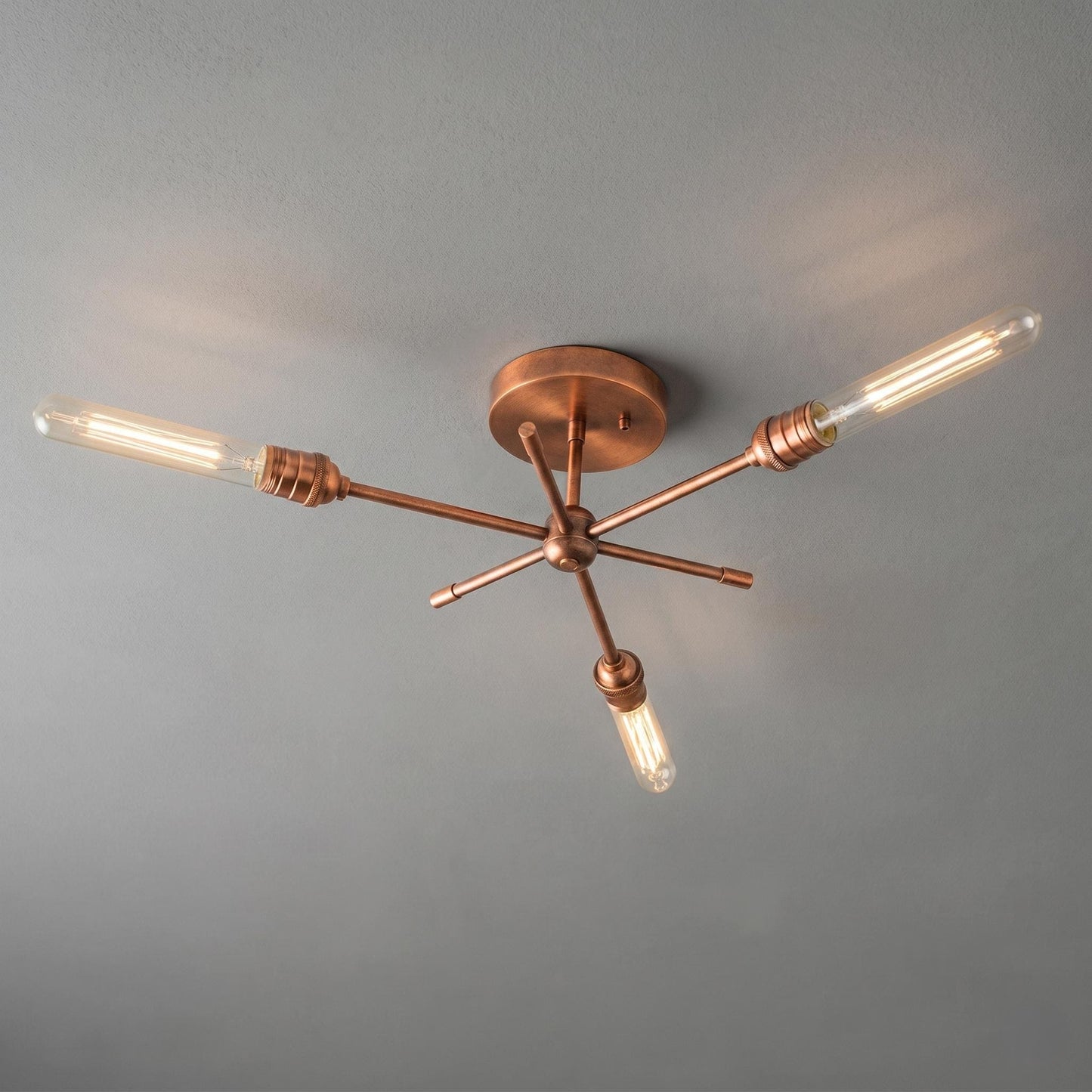 Modern Brass Sputnik Ceiling Light – 3-Light Mid-Century Starburst Fixture