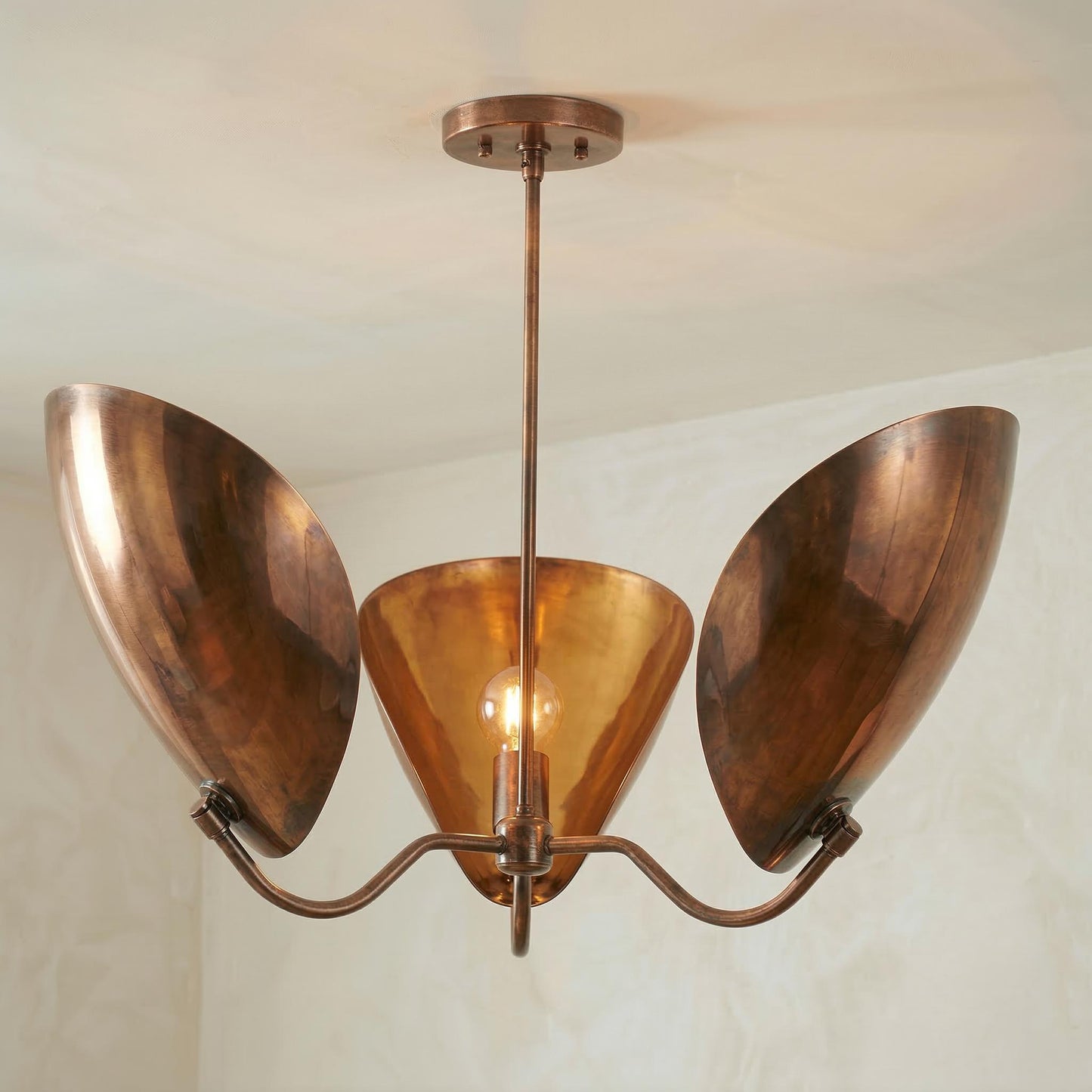 Mid Century Lily Chandelier – 3 Light Brass Petal Fixture, 32" Statement Pendant Lamp